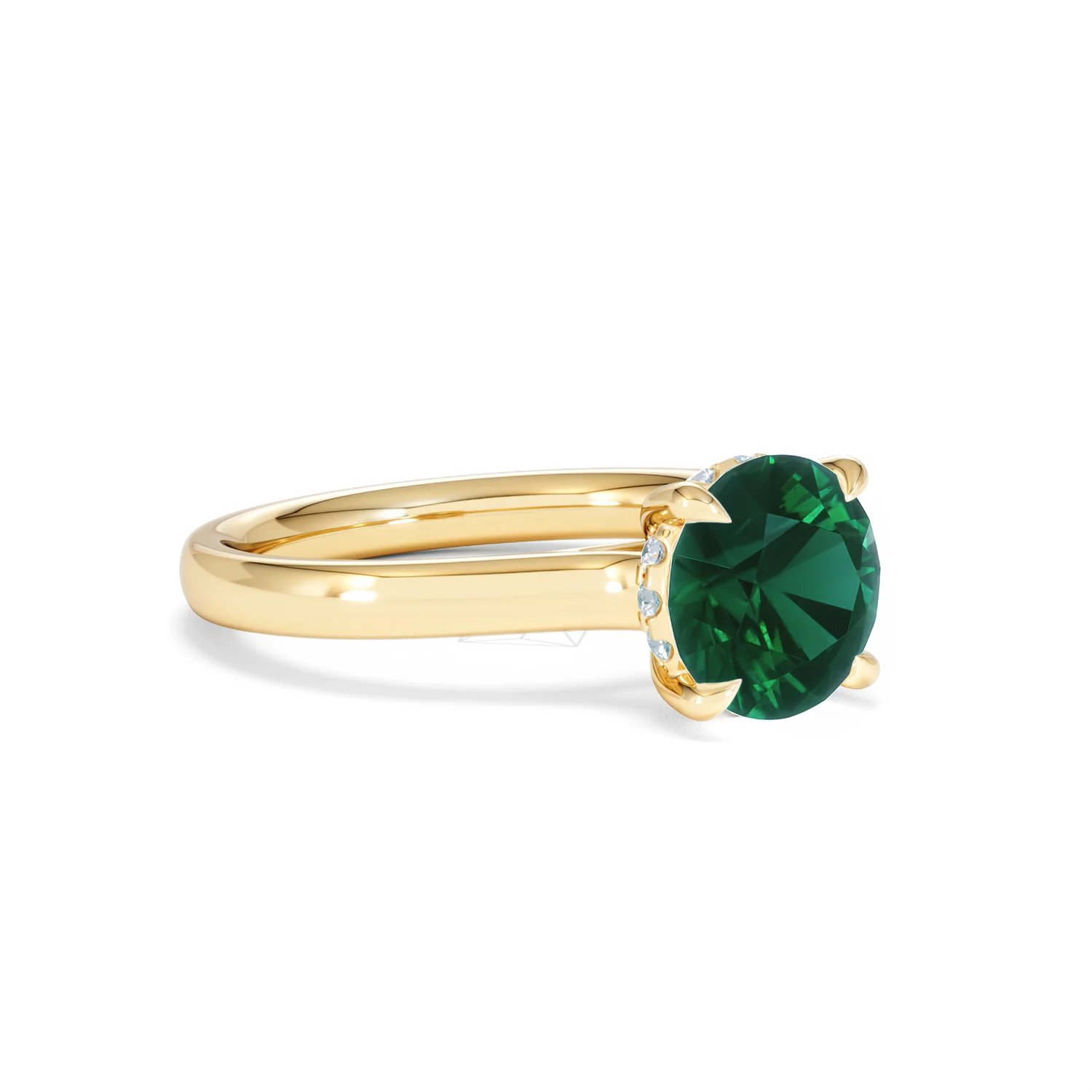Amora 2.00ct Round Cut Lab Emerald Hidden Halo Engagement Ring in 18K Yellow Gold - Image 16