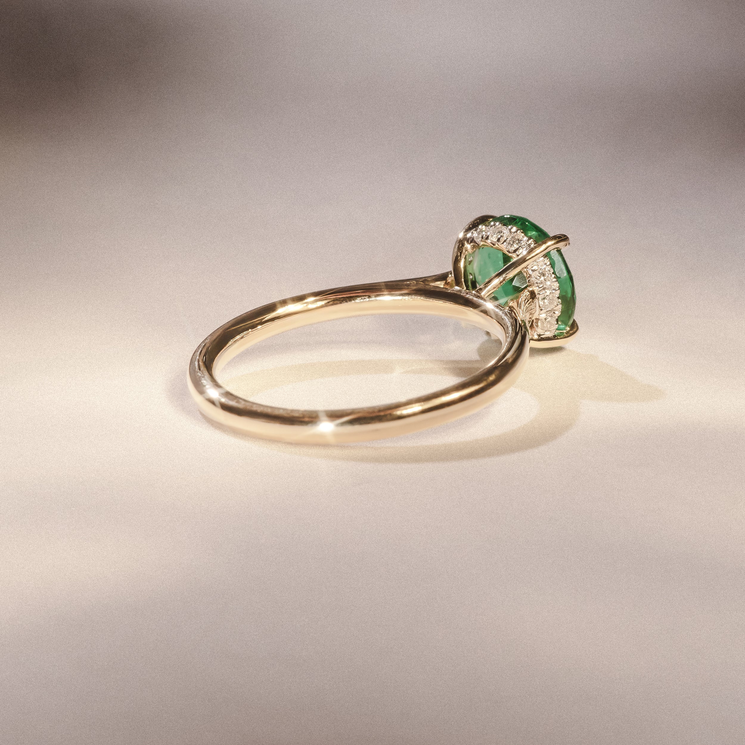 Amora 2.00ct Round Cut Lab Emerald Hidden Halo Engagement Ring in 18K Yellow Gold - Image 6