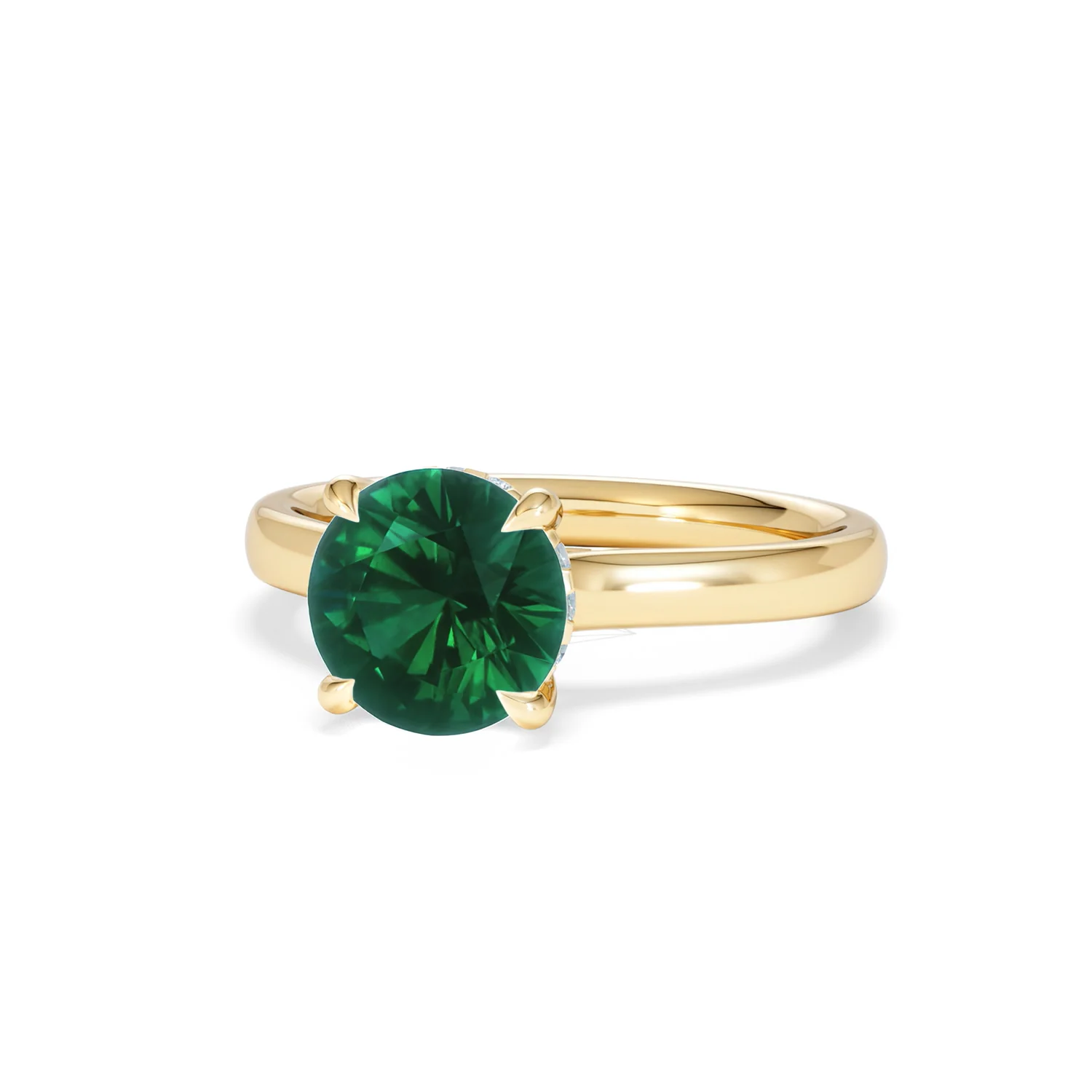 Amora 2.00ct Round Cut Lab Emerald Hidden Halo Engagement Ring in 18K Yellow Gold - Image 84