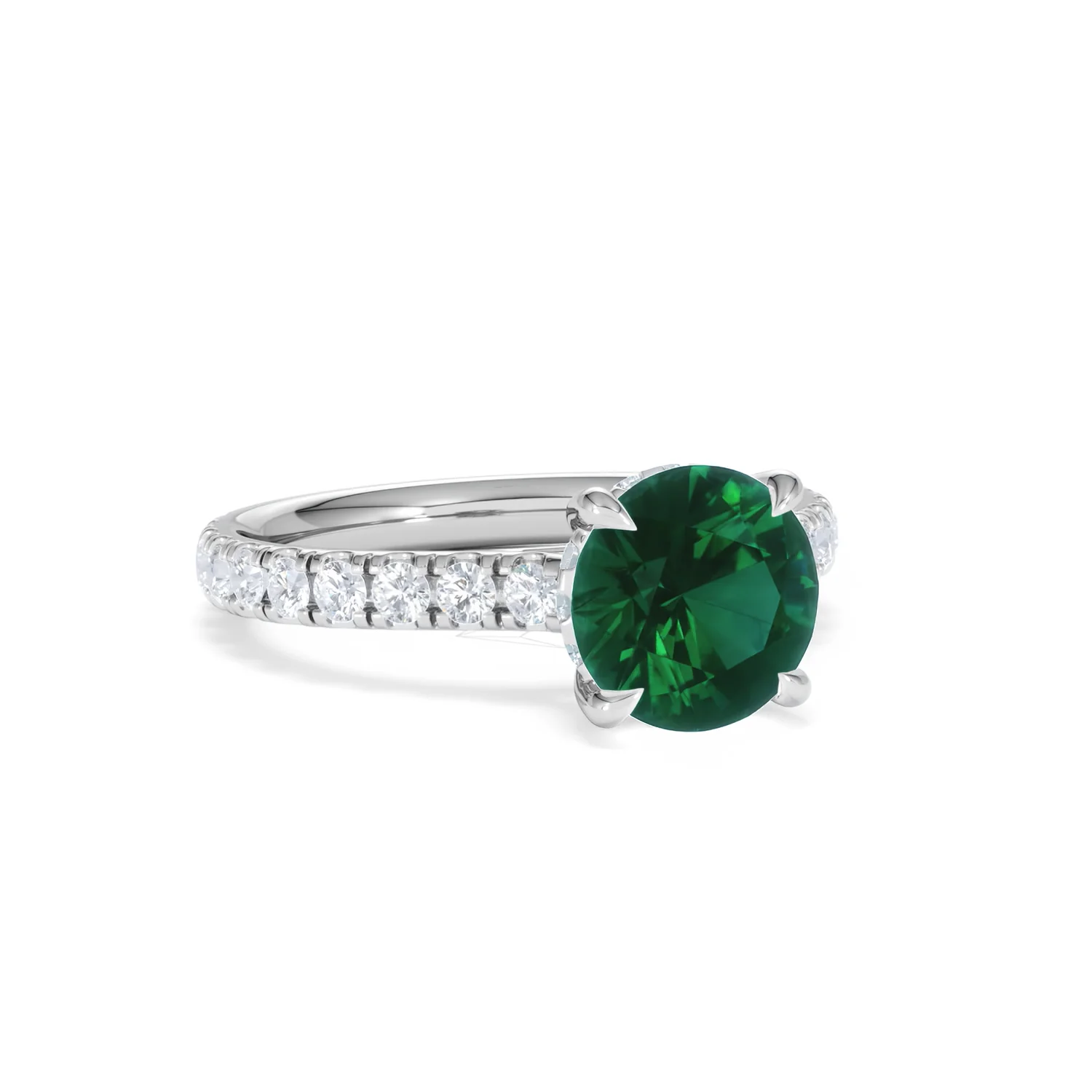 Amora 2.00ct Round Cut Lab Emerald Hidden Halo Engagement Ring with Side Stones in 18K White Gold - Image 13