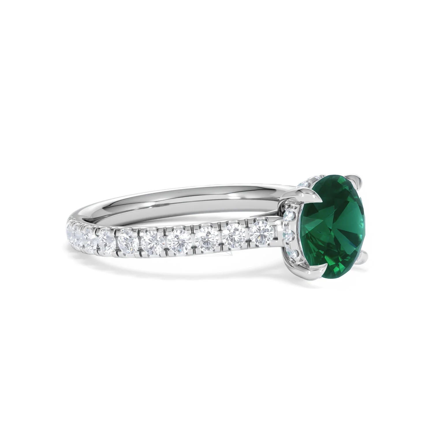 Amora 2.00ct Round Cut Lab Emerald Hidden Halo Engagement Ring with Side Stones in 18K White Gold - Image 19