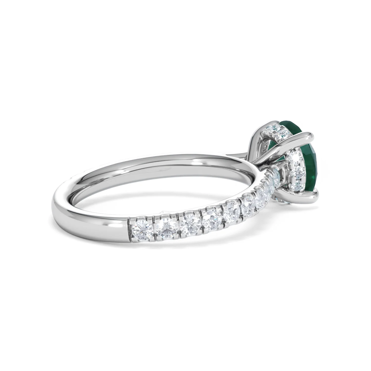 Amora 2.00ct Round Cut Lab Emerald Hidden Halo Engagement Ring with Side Stones in 18K White Gold - Image 34
