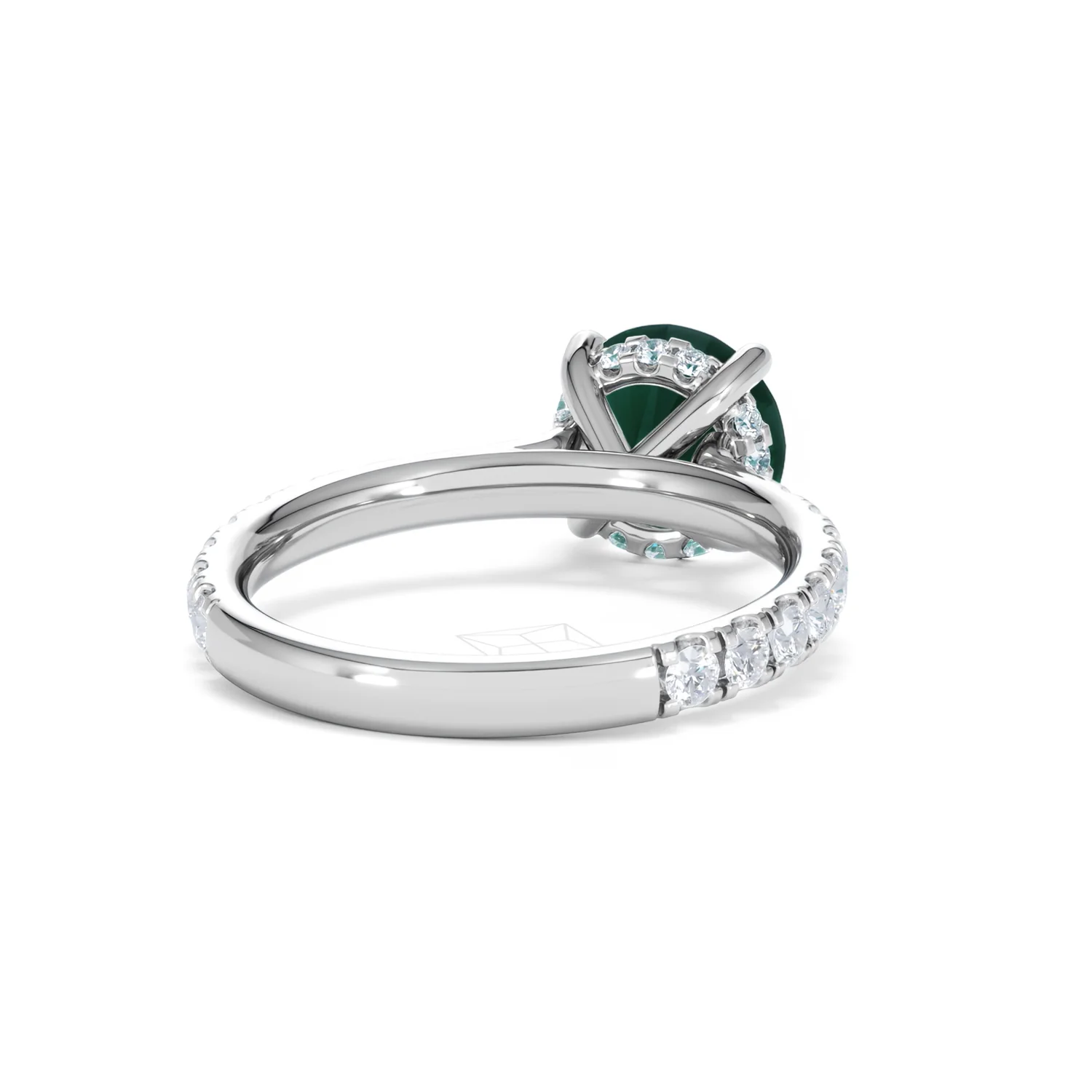 Amora 2.00ct Round Cut Lab Emerald Hidden Halo Engagement Ring with Side Stones in 18K White Gold - Image 43