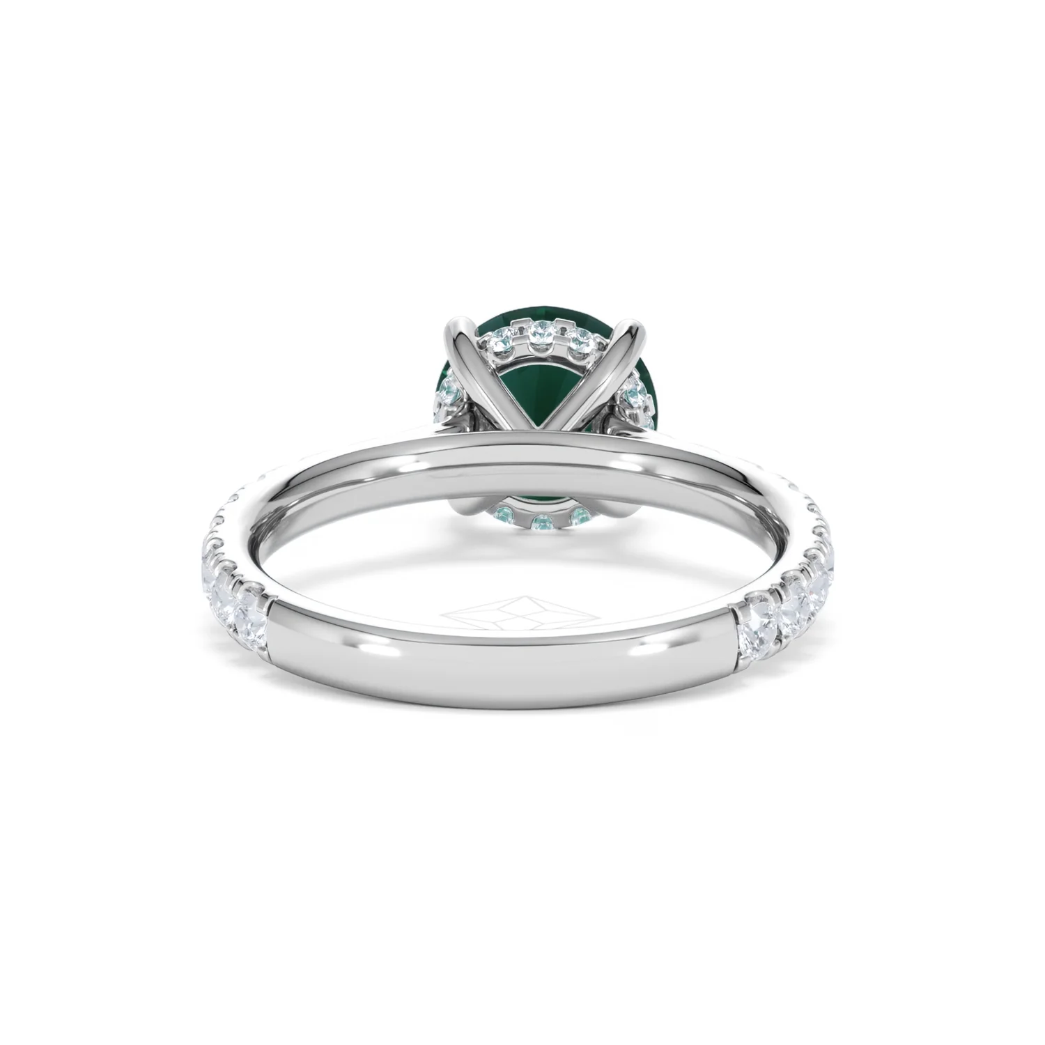Amora 2.00ct Round Cut Lab Emerald Hidden Halo Engagement Ring with Side Stones in 18K White Gold - Image 47