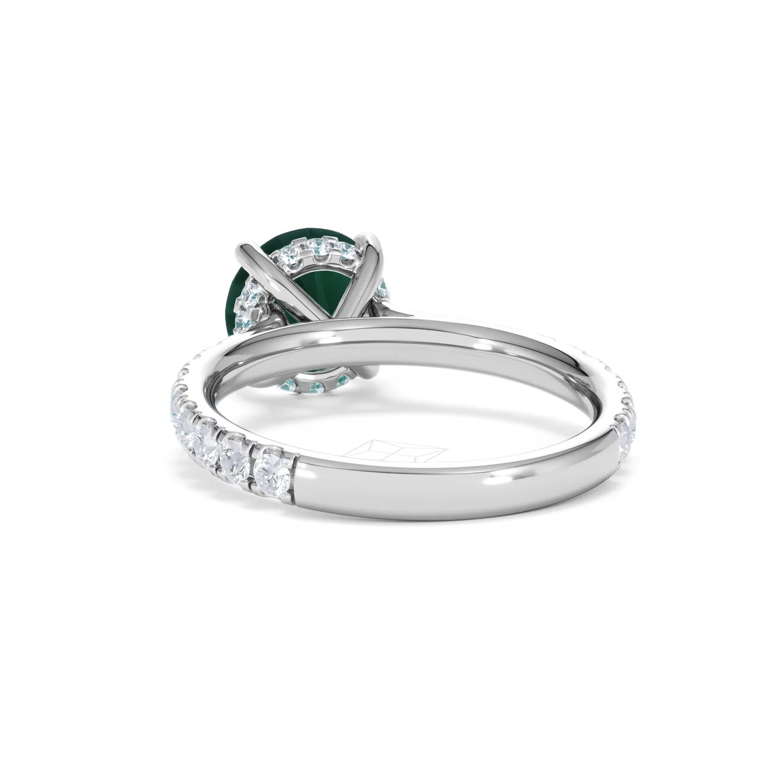 Amora 2.00ct Round Cut Lab Emerald Hidden Halo Engagement Ring with Side Stones in 18K White Gold - Image 52