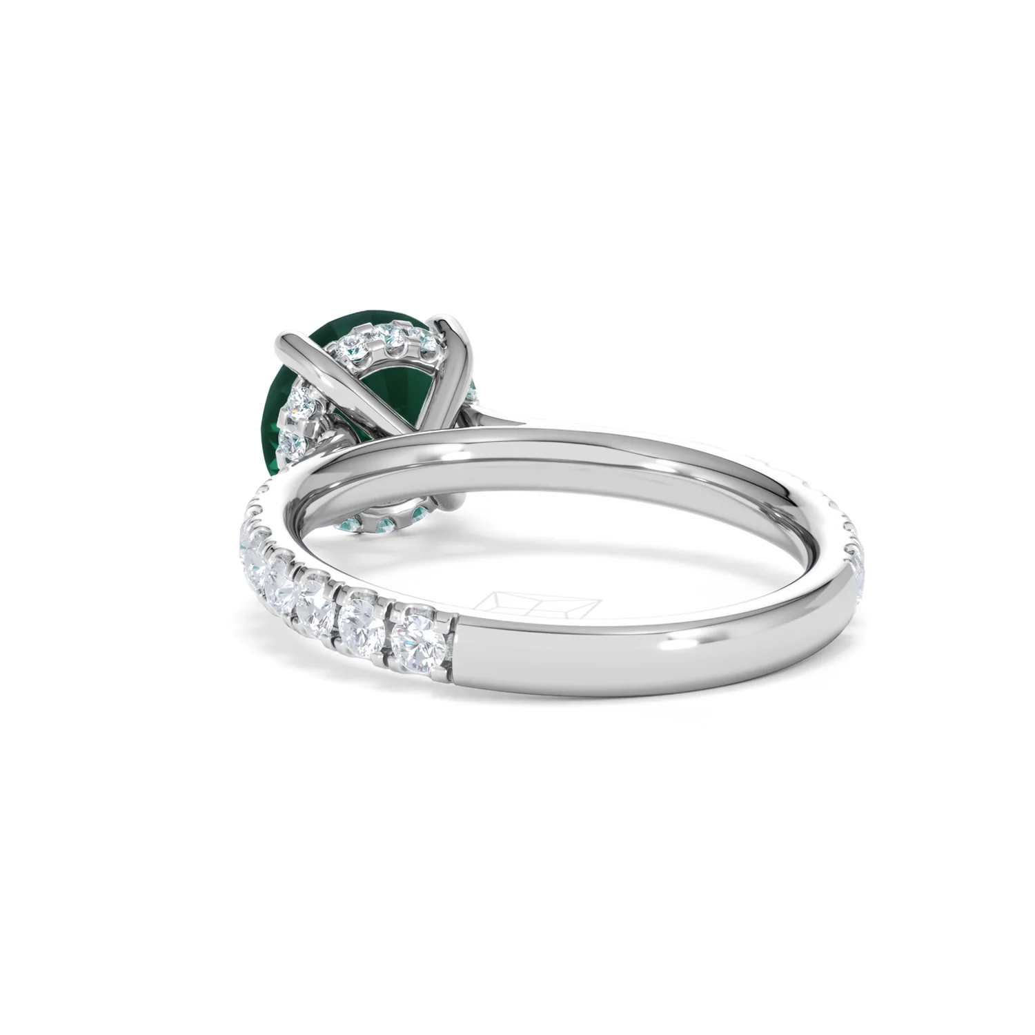 Amora 2.00ct Round Cut Lab Emerald Hidden Halo Engagement Ring with Side Stones in 18K White Gold - Image 54