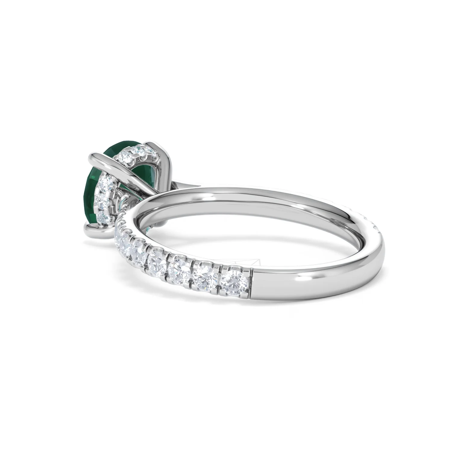 Amora 2.00ct Round Cut Lab Emerald Hidden Halo Engagement Ring with Side Stones in 18K White Gold - Image 58