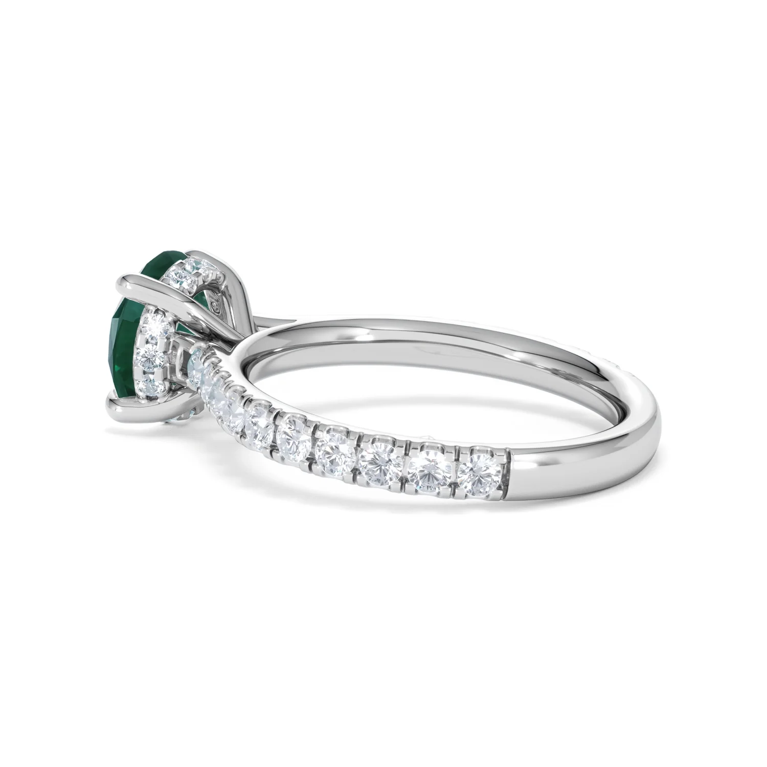Amora 2.00ct Round Cut Lab Emerald Hidden Halo Engagement Ring with Side Stones in 18K White Gold - Image 62