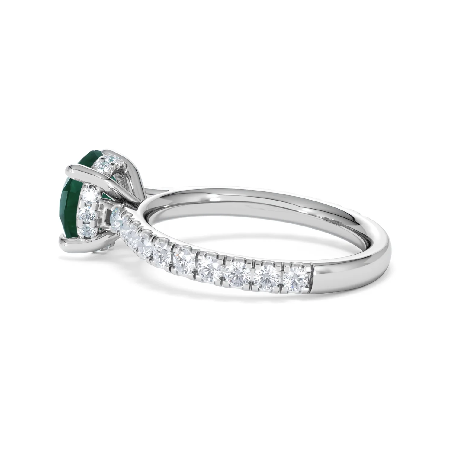 Amora 2.00ct Round Cut Lab Emerald Hidden Halo Engagement Ring with Side Stones in 18K White Gold - Image 63