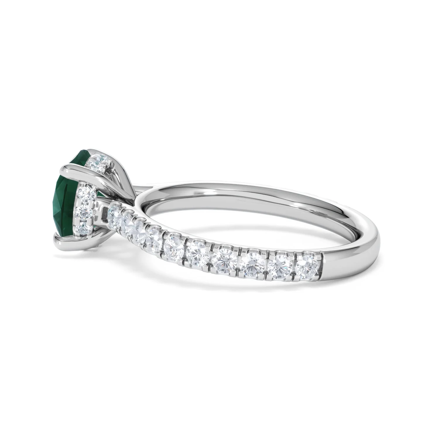 Amora 2.00ct Round Cut Lab Emerald Hidden Halo Engagement Ring with Side Stones in 18K White Gold - Image 65
