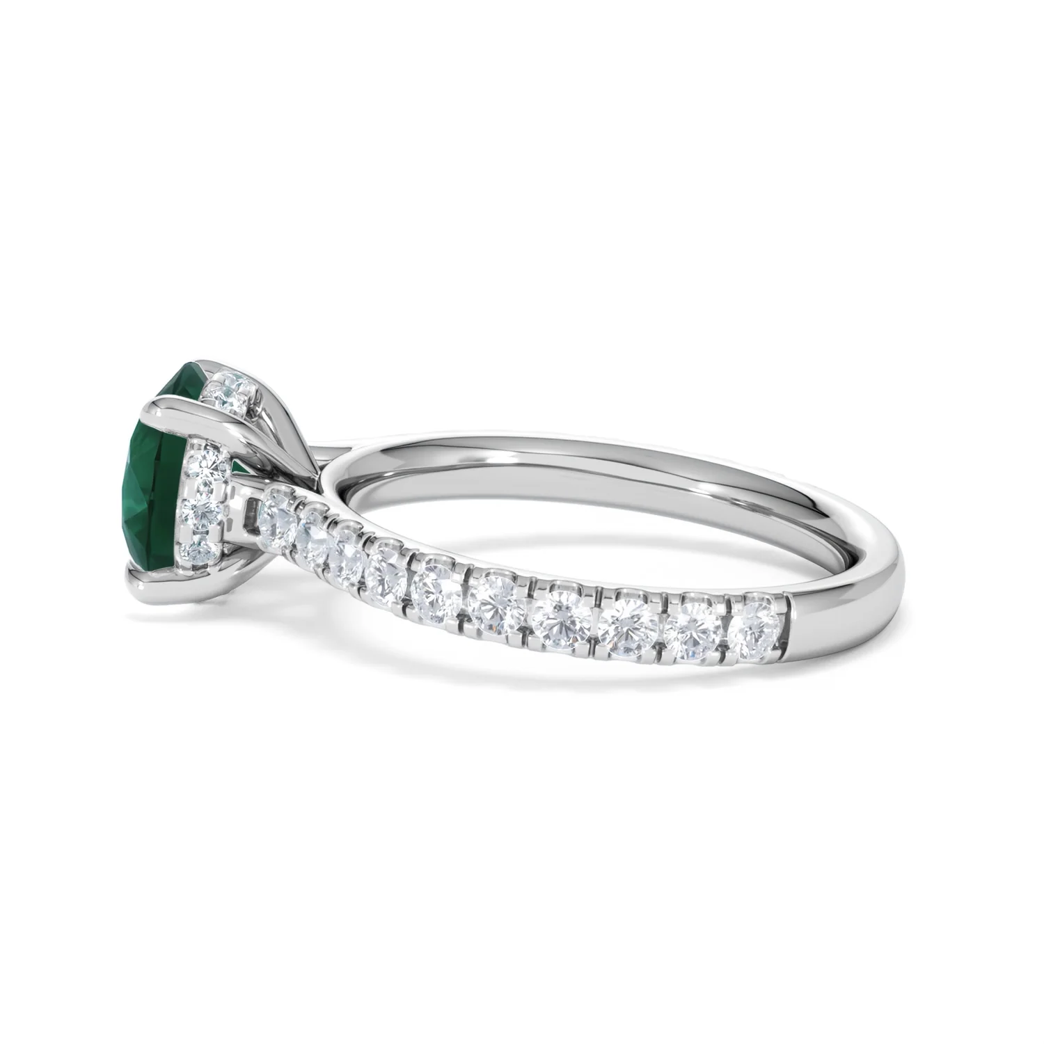 Amora 2.00ct Round Cut Lab Emerald Hidden Halo Engagement Ring with Side Stones in 18K White Gold - Image 66