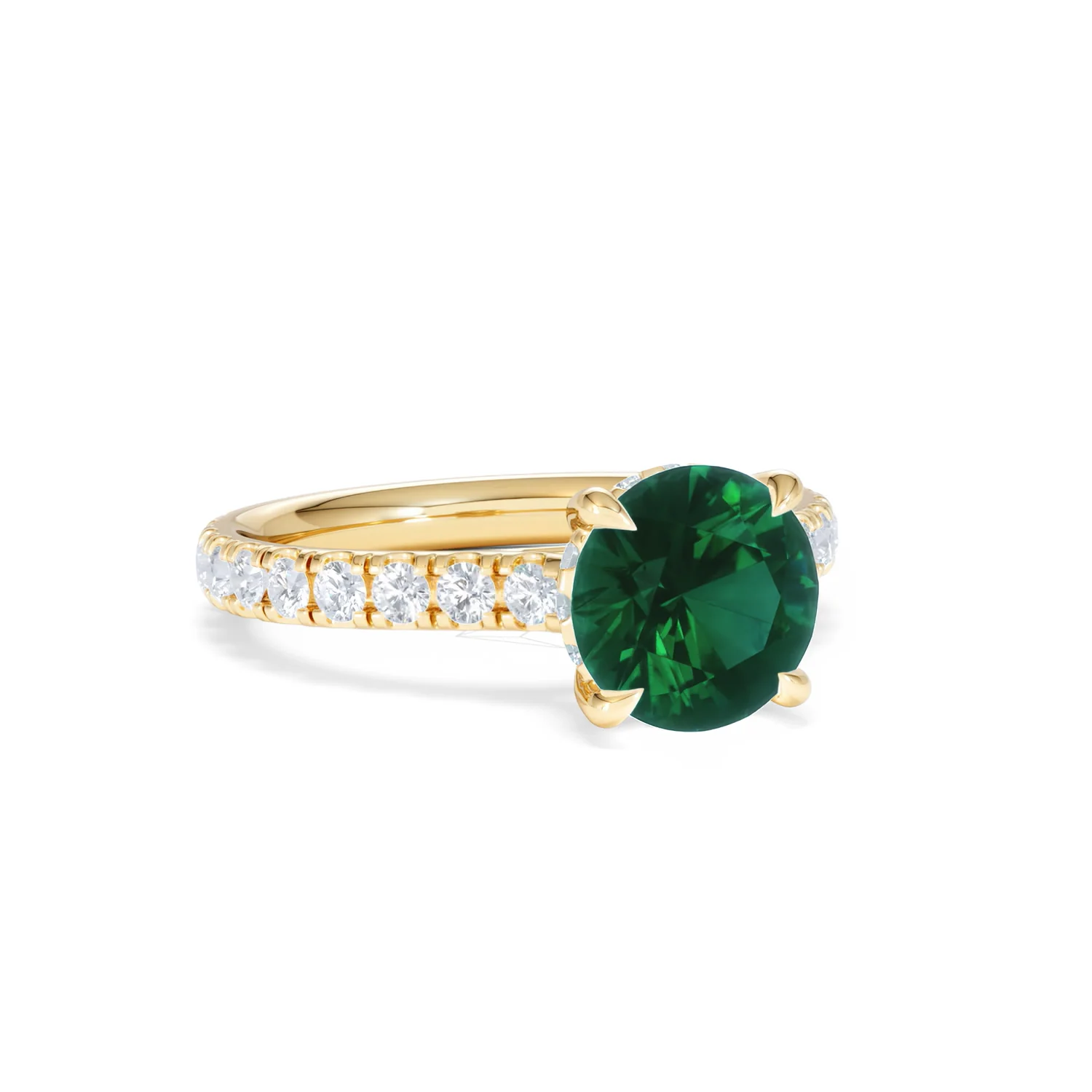 Amora 2.00ct Round Cut Lab Emerald Hidden Halo Engagement Ring with Side Stones in 18K Yellow Gold - Image 13