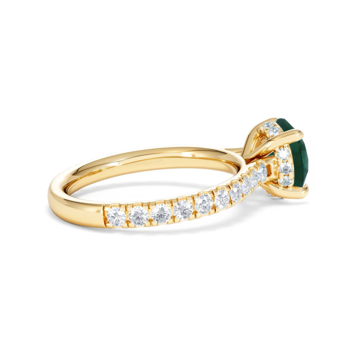 Amora 2.00ct Round Cut Lab Emerald Hidden Halo Engagement Ring with Side Stones in 18K Yellow Gold - Image 32