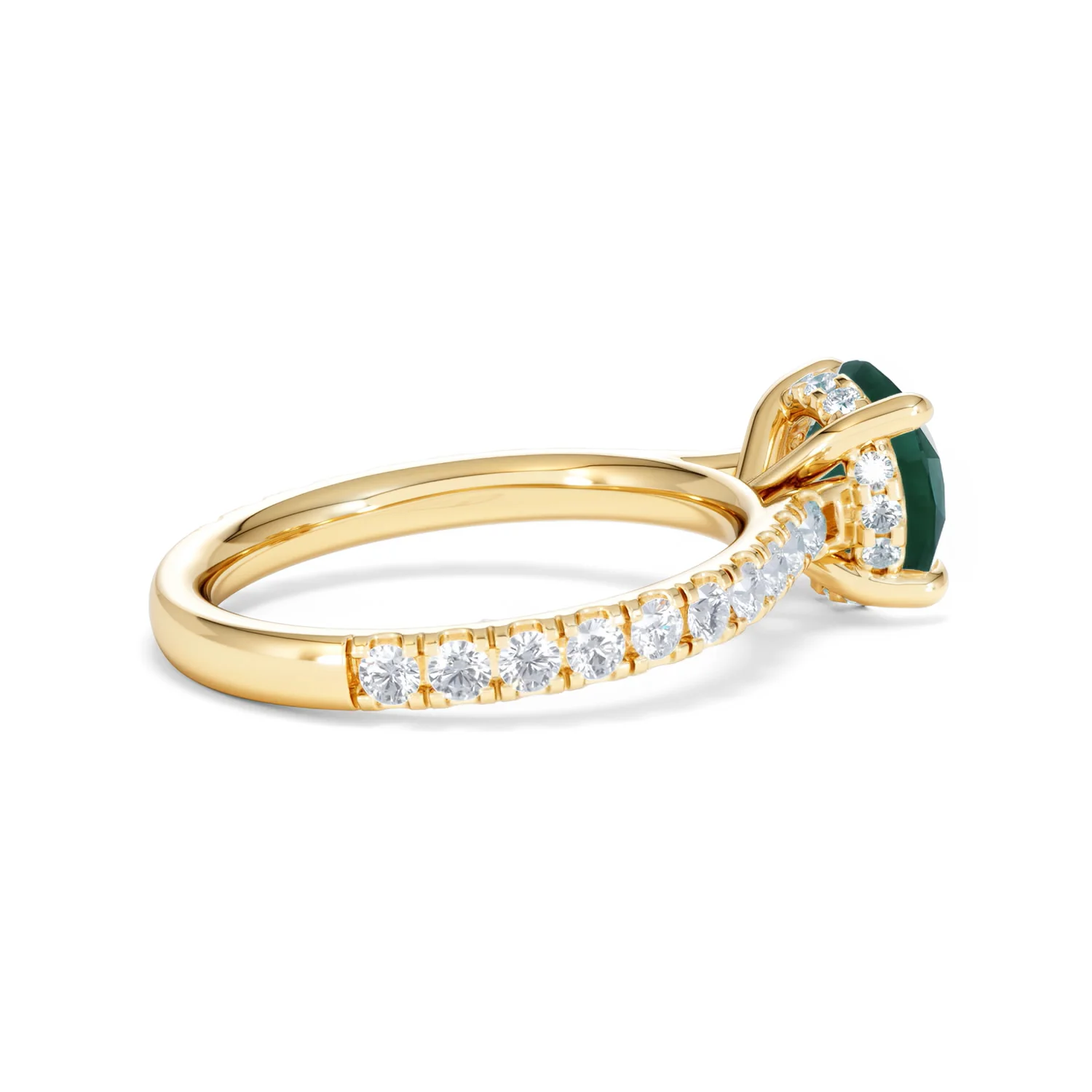 Amora 2.00ct Round Cut Lab Emerald Hidden Halo Engagement Ring with Side Stones in 18K Yellow Gold - Image 33