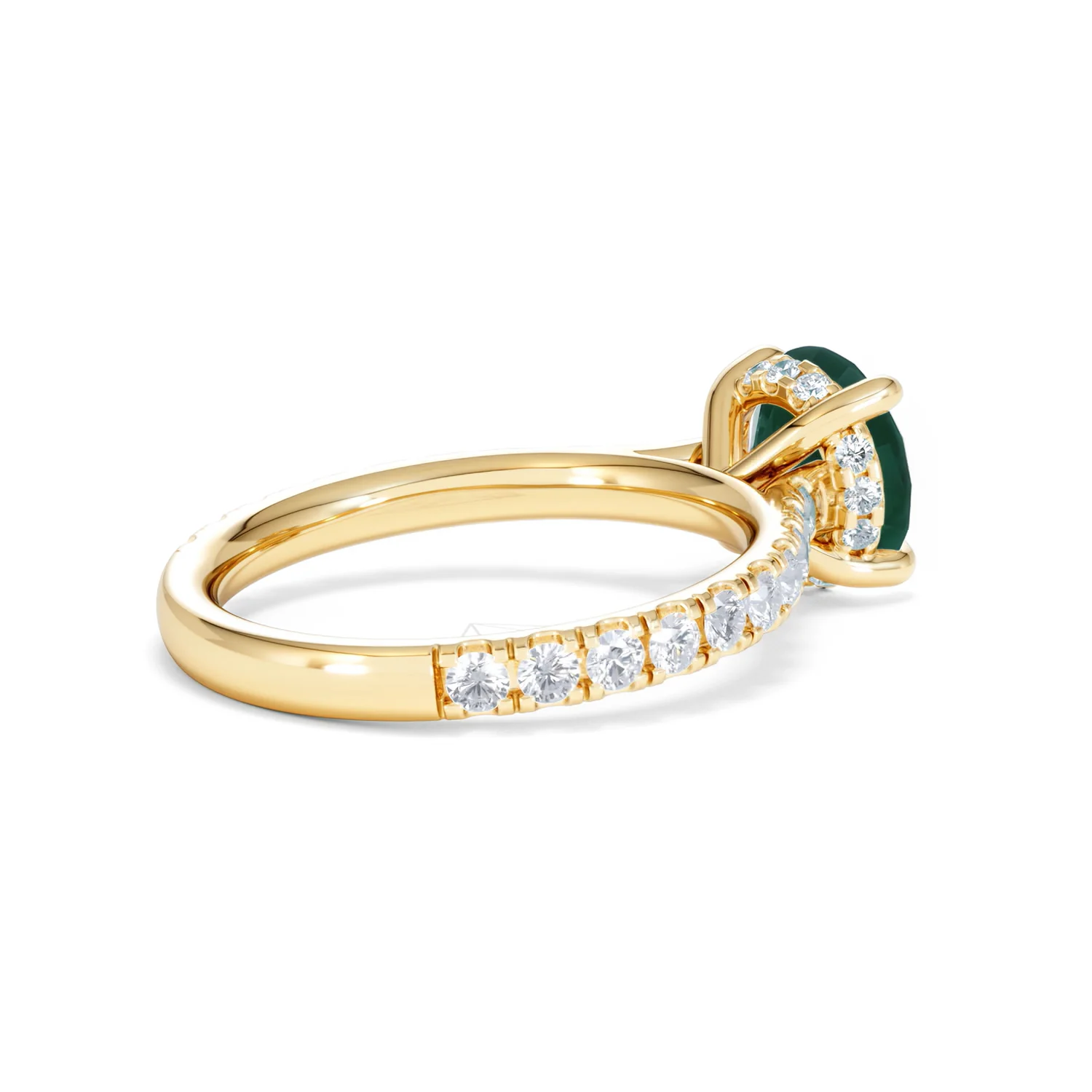 Amora 2.00ct Round Cut Lab Emerald Hidden Halo Engagement Ring with Side Stones in 18K Yellow Gold - Image 36