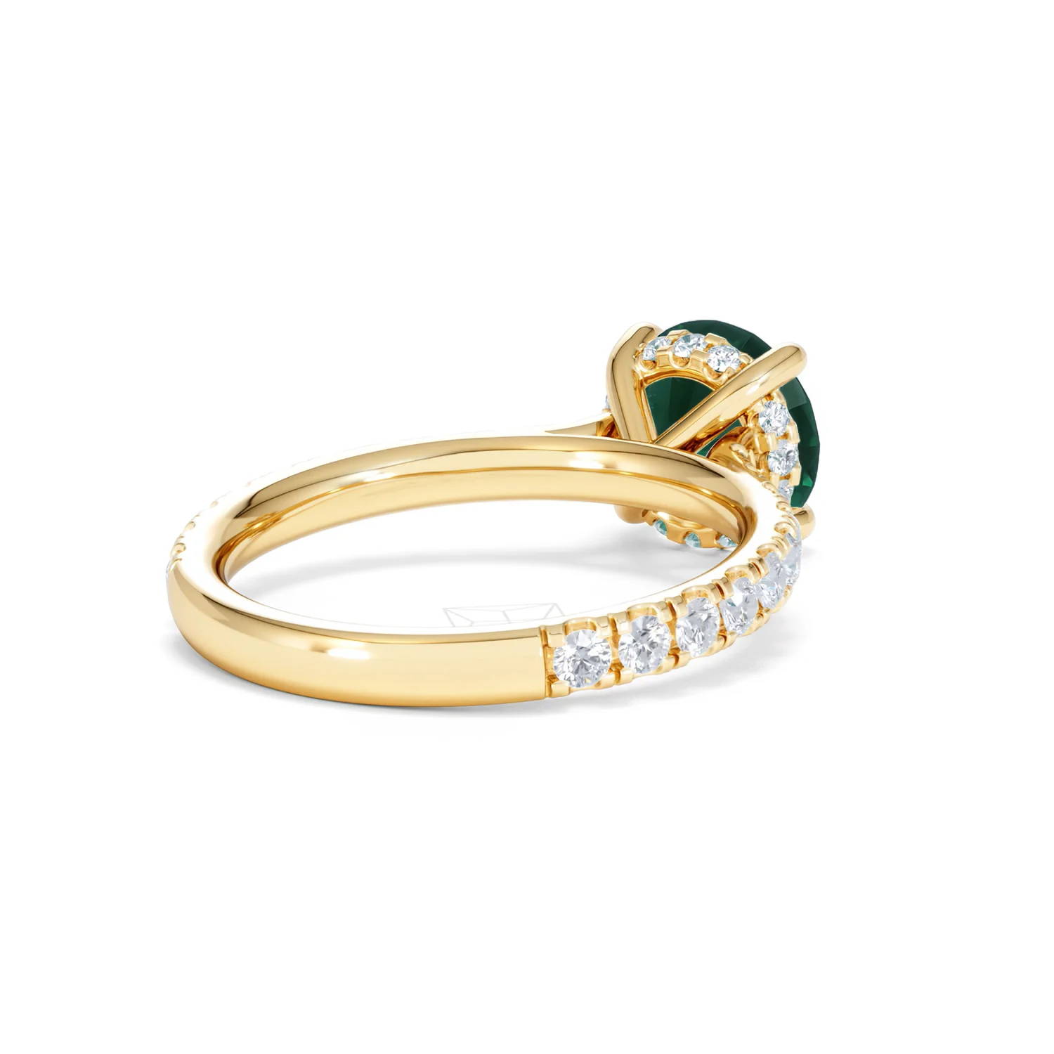 Amora 2.00ct Round Cut Lab Emerald Hidden Halo Engagement Ring with Side Stones in 18K Yellow Gold - Image 40