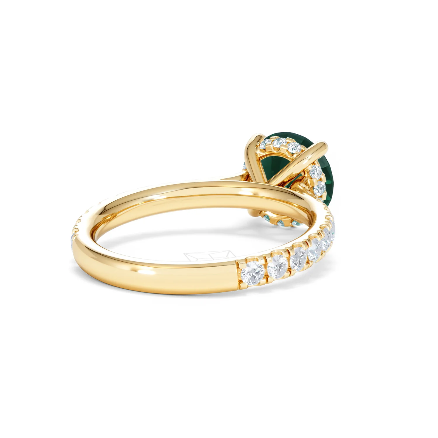 Amora 2.00ct Round Cut Lab Emerald Hidden Halo Engagement Ring with Side Stones in 18K Yellow Gold - Image 41