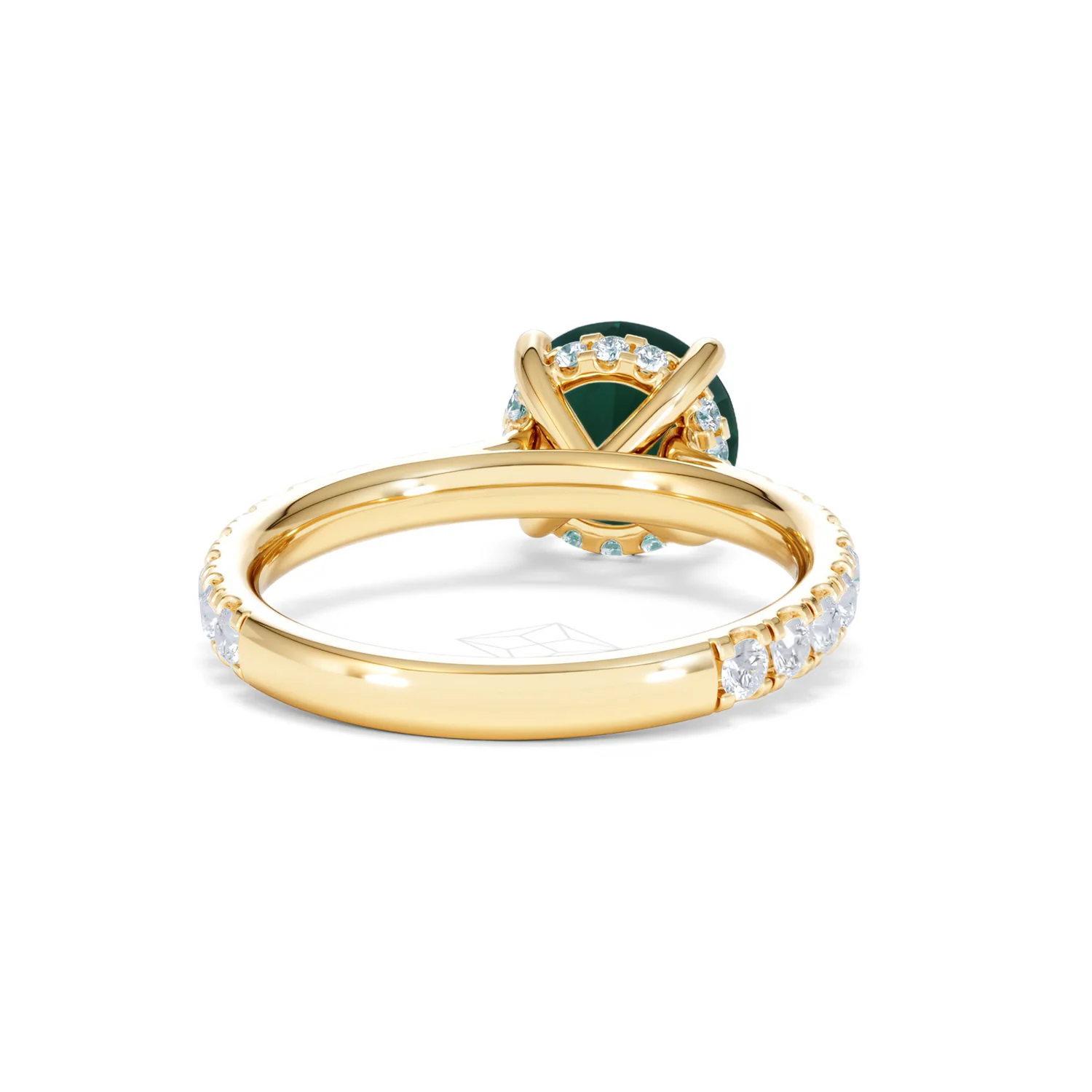 Amora 2.00ct Round Cut Lab Emerald Hidden Halo Engagement Ring with Side Stones in 18K Yellow Gold - Image 45