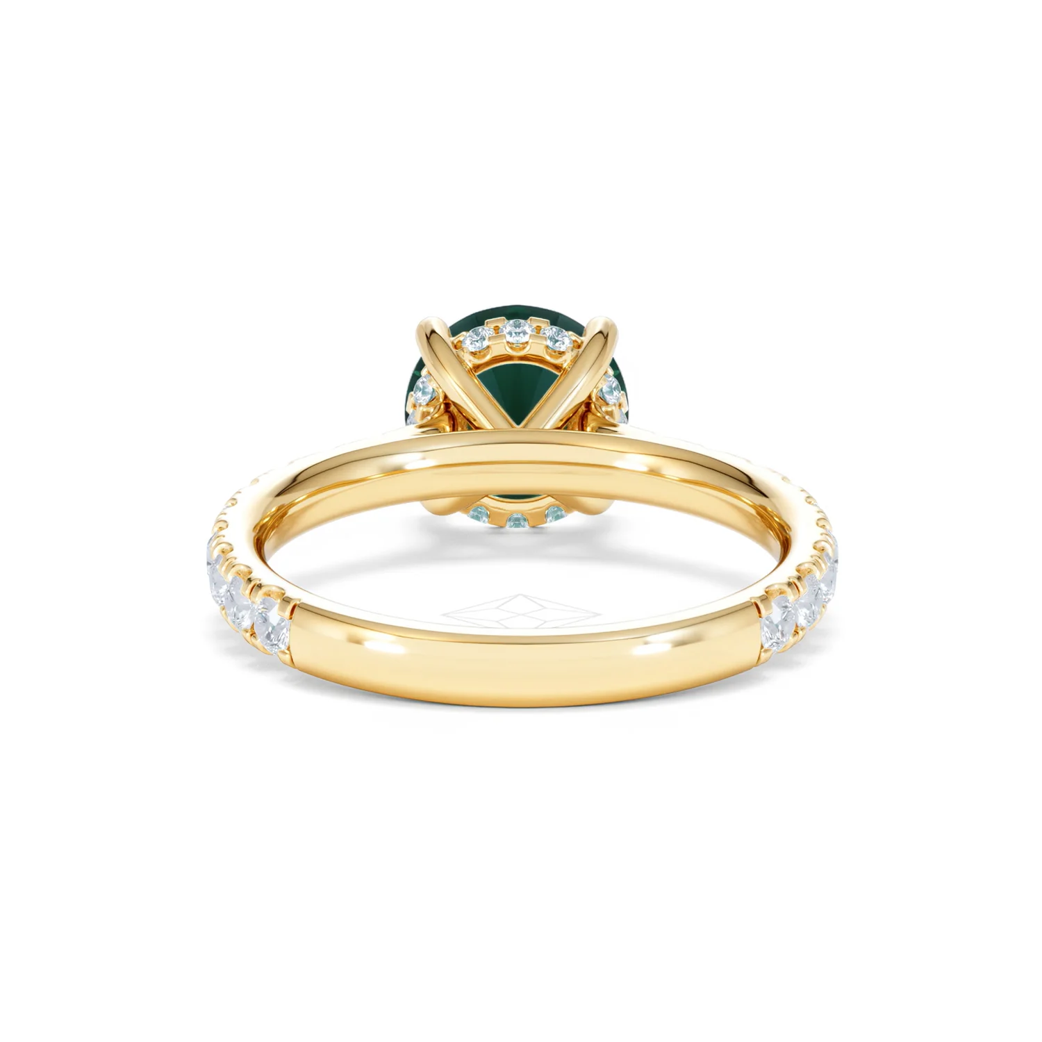 Amora 2.00ct Round Cut Lab Emerald Hidden Halo Engagement Ring with Side Stones in 18K Yellow Gold - Image 48