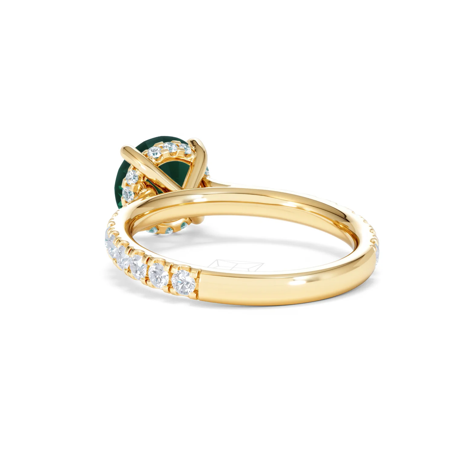 Amora 2.00ct Round Cut Lab Emerald Hidden Halo Engagement Ring with Side Stones in 18K Yellow Gold - Image 54
