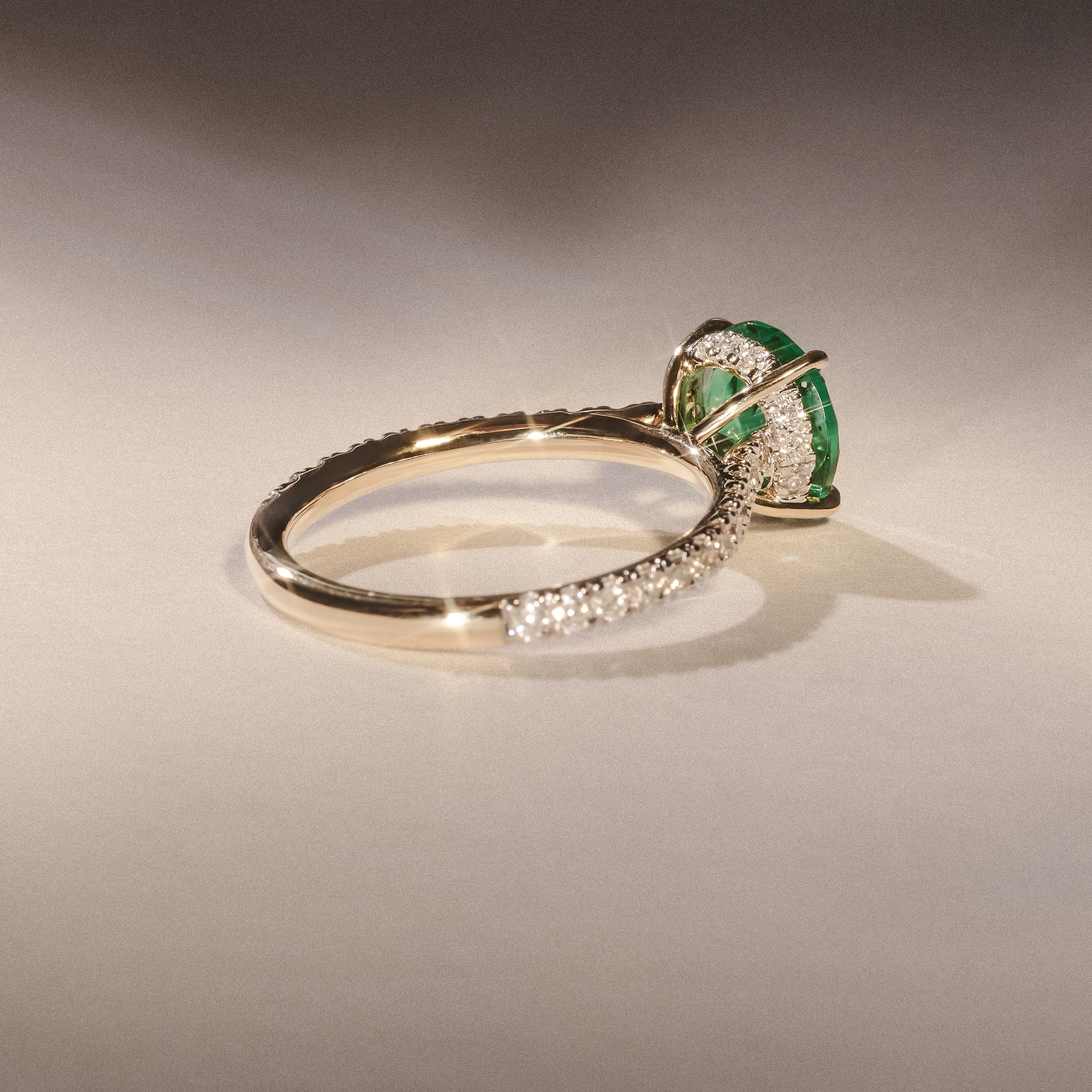 Amora 2.00ct Round Cut Lab Emerald Hidden Halo Engagement Ring with Side Stones in 18K Yellow Gold - Image 6