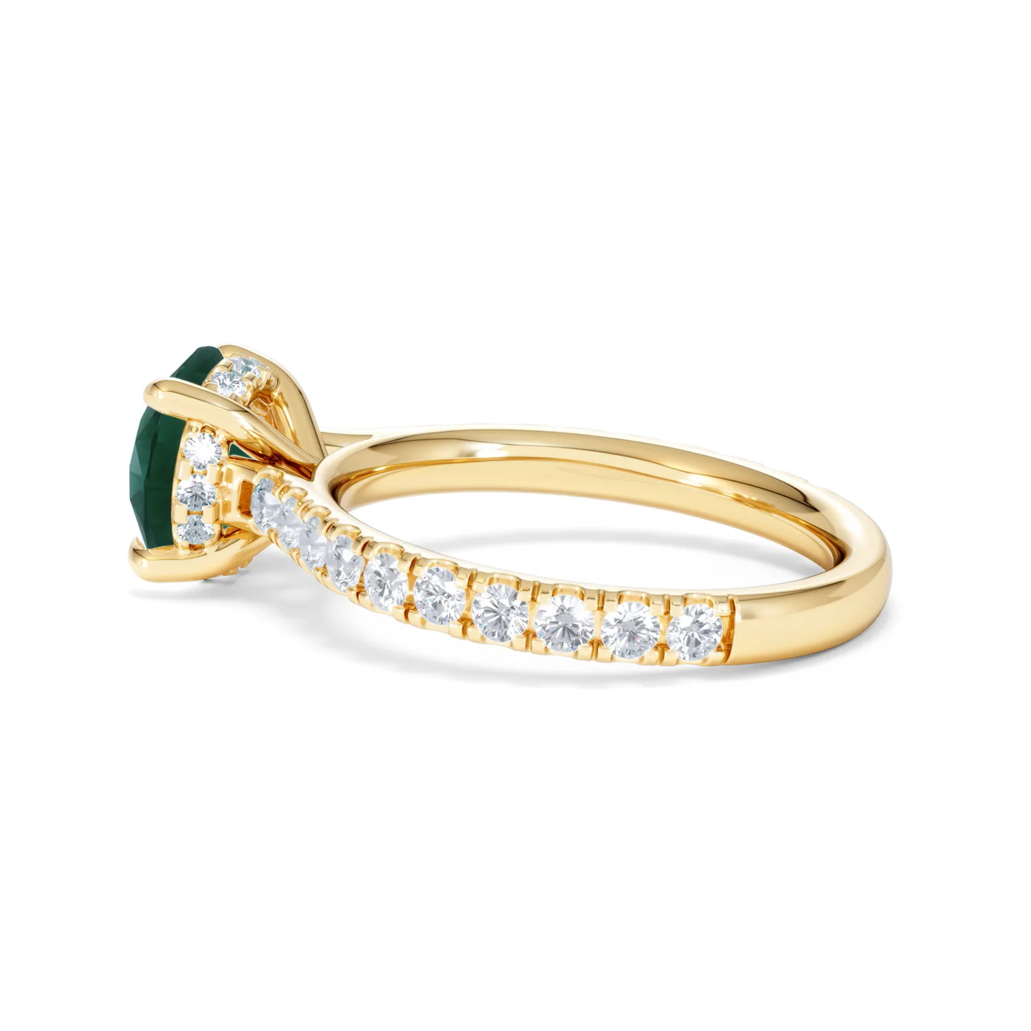 Amora 2.00ct Round Cut Lab Emerald Hidden Halo Engagement Ring with Side Stones in 18K Yellow Gold - Image 64