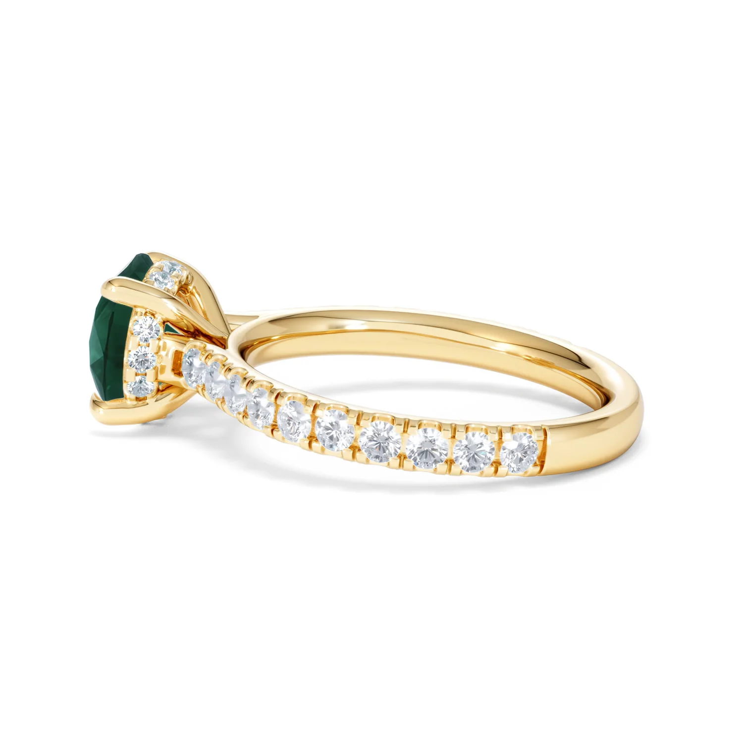 Amora 2.00ct Round Cut Lab Emerald Hidden Halo Engagement Ring with Side Stones in 18K Yellow Gold - Image 65