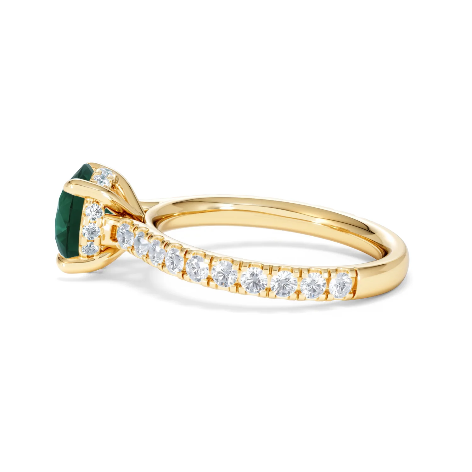 Amora 2.00ct Round Cut Lab Emerald Hidden Halo Engagement Ring with Side Stones in 18K Yellow Gold - Image 66