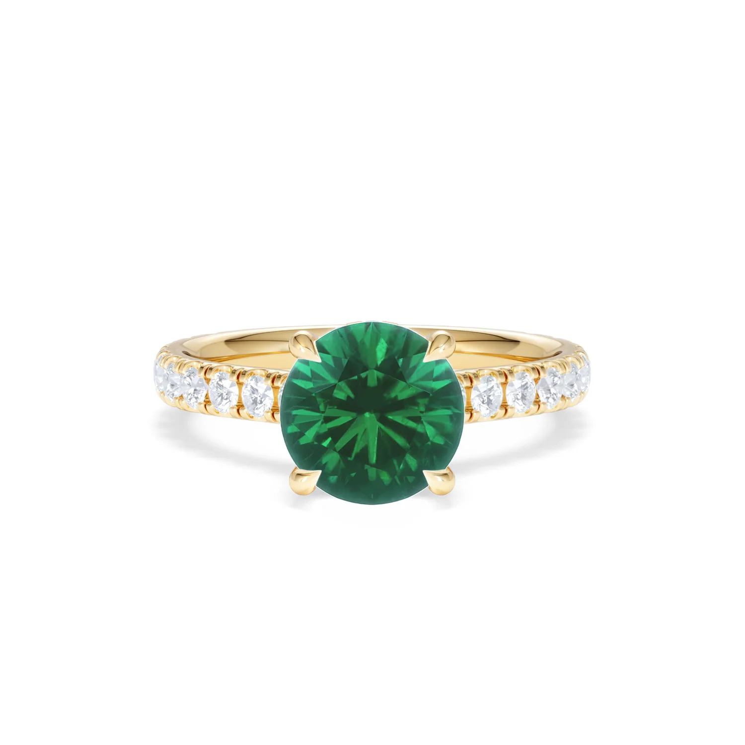 Amora 2.00ct Round Cut Lab Emerald Hidden Halo Engagement Ring with Side Stones in 18K Yellow Gold - Image 8