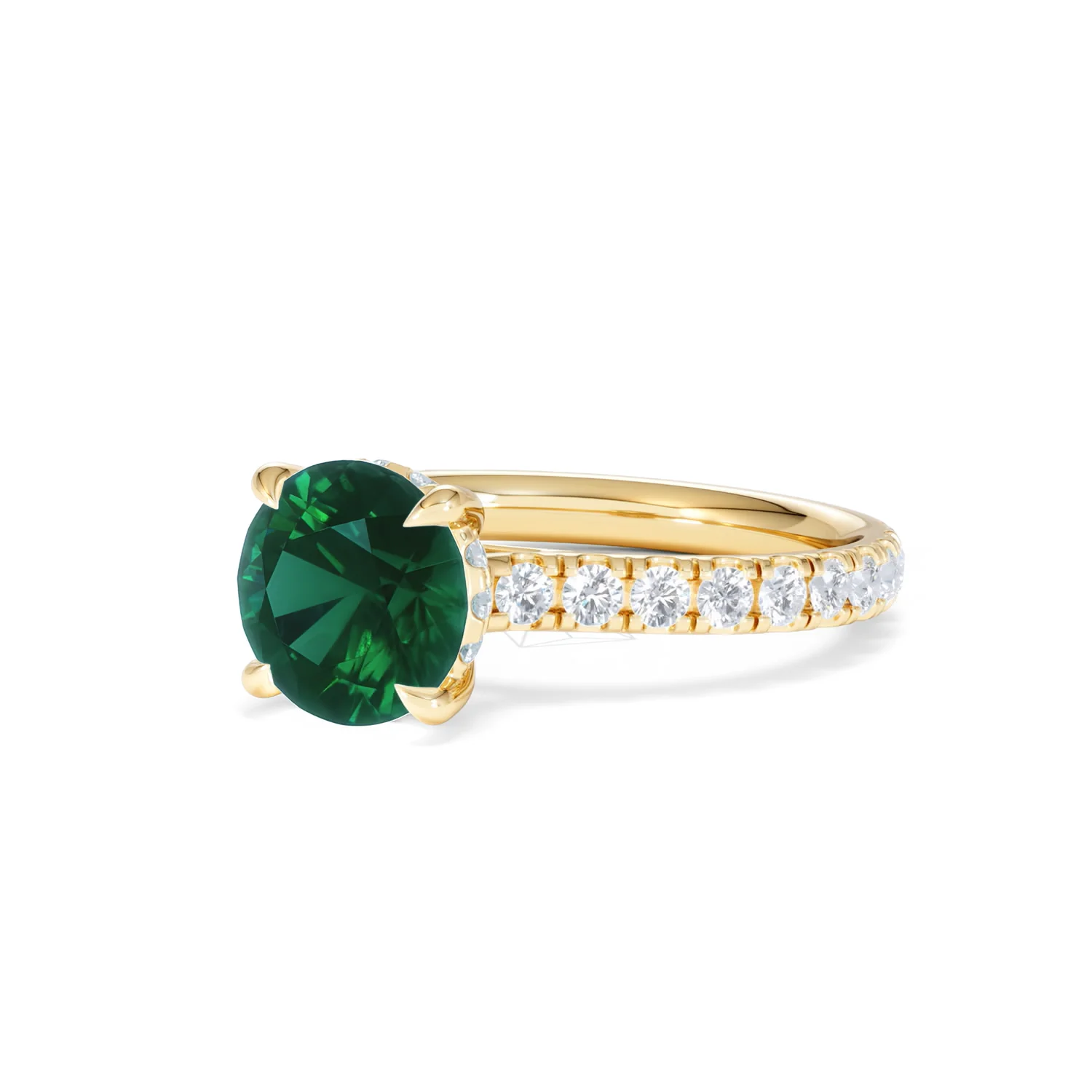 Amora 2.00ct Round Cut Lab Emerald Hidden Halo Engagement Ring with Side Stones in 18K Yellow Gold - Image 81