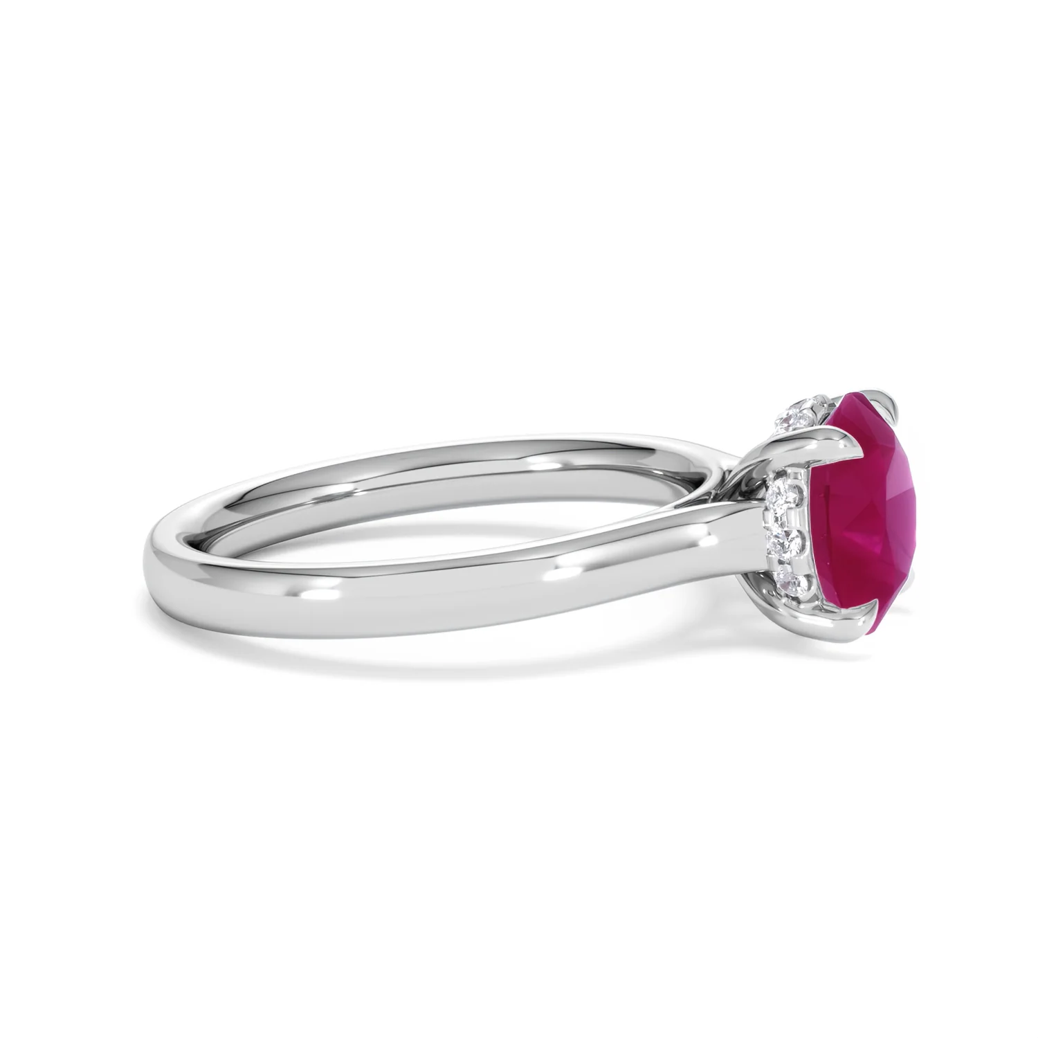 Amora 2.00ct Round Cut Lab Ruby Hidden Halo Engagement Ring in 18K White Gold - Image 25