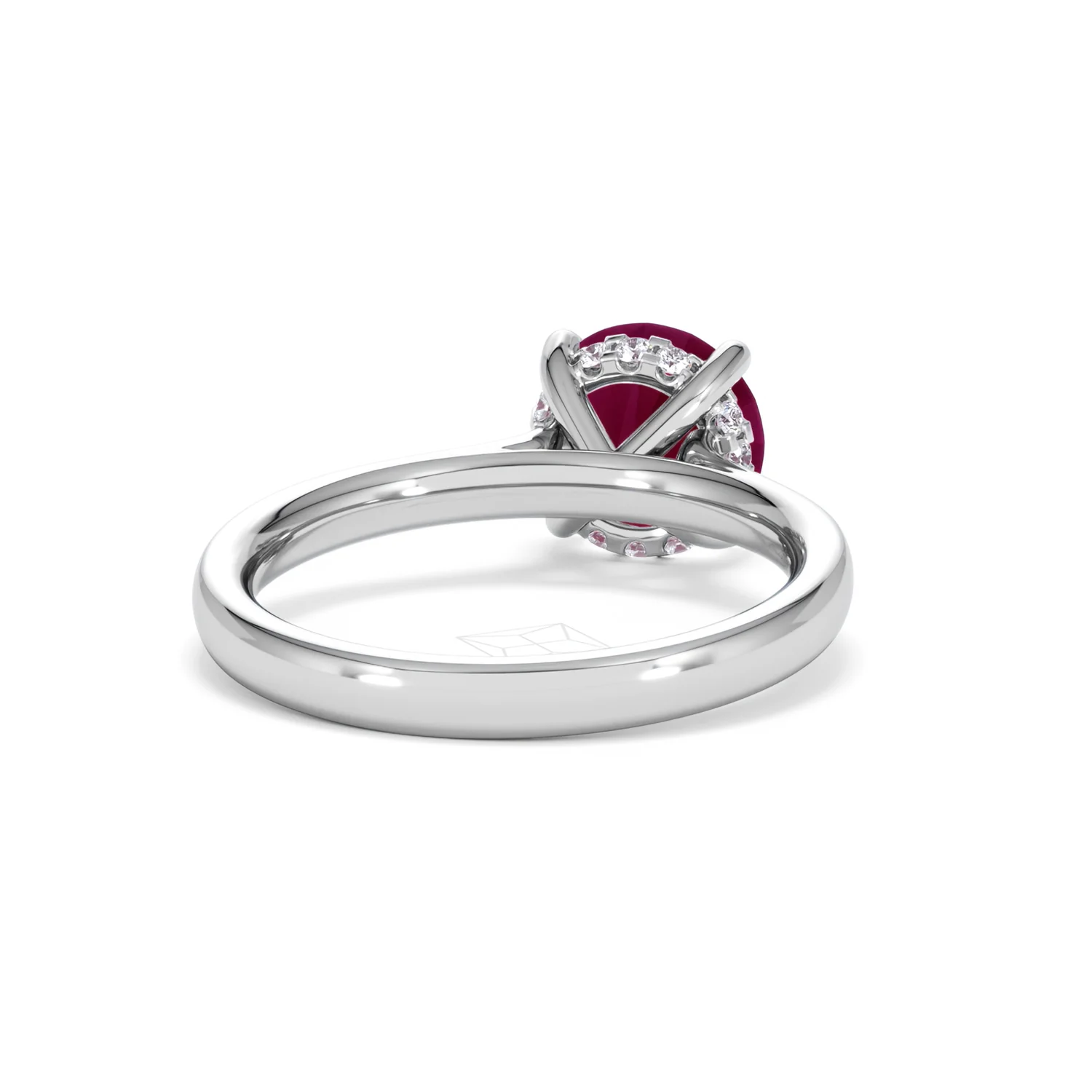 Amora 2.00ct Round Cut Lab Ruby Hidden Halo Engagement Ring in 18K White Gold - Image 45