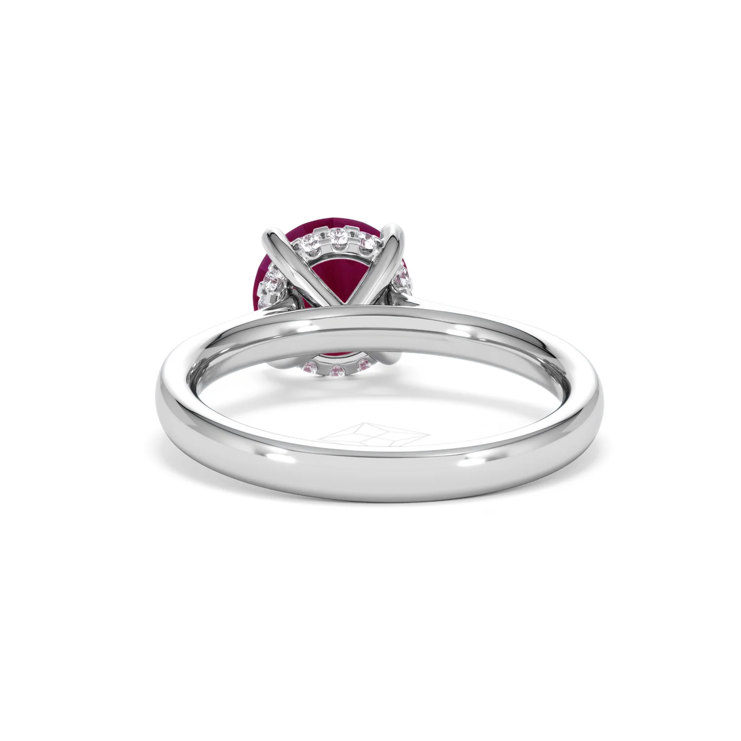 Amora 2.00ct Round Cut Lab Ruby Hidden Halo Engagement Ring in 18K White Gold - Image 51