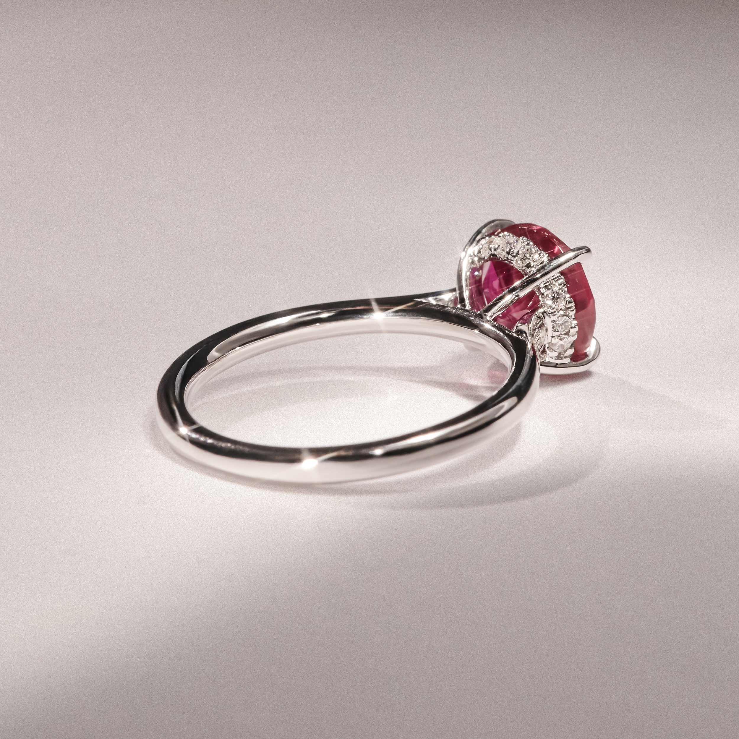 Amora 2.00ct Round Cut Lab Ruby Hidden Halo Engagement Ring in 18K White Gold - Image 8