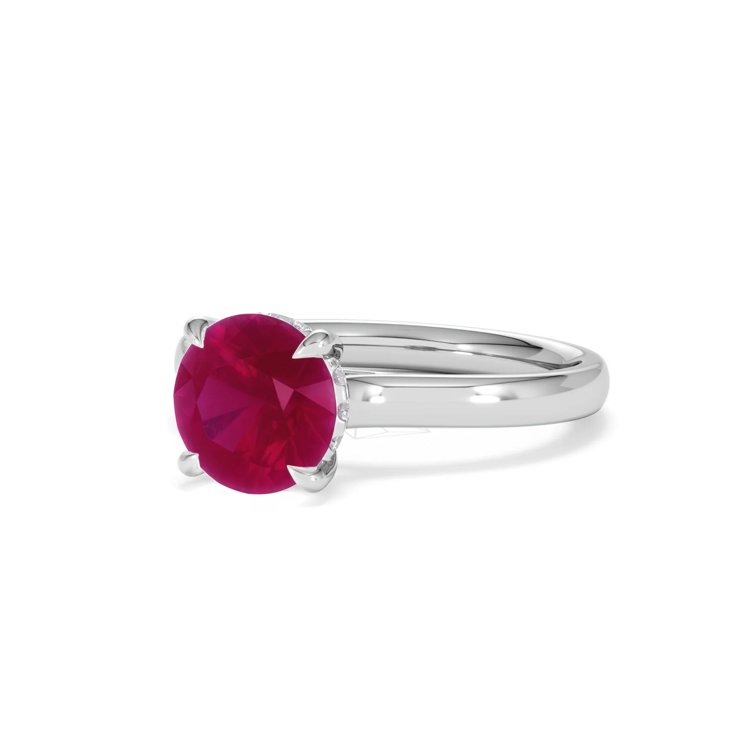 Amora 2.00ct Round Cut Lab Ruby Hidden Halo Engagement Ring in 18K White Gold - Image 83