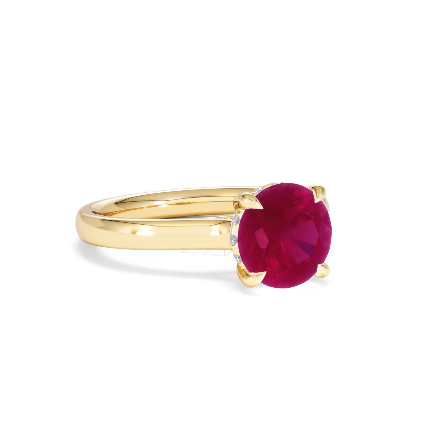 Amora 2.00ct Round Cut Lab Ruby Hidden Halo Engagement Ring in 18K Yellow Gold - Image 15