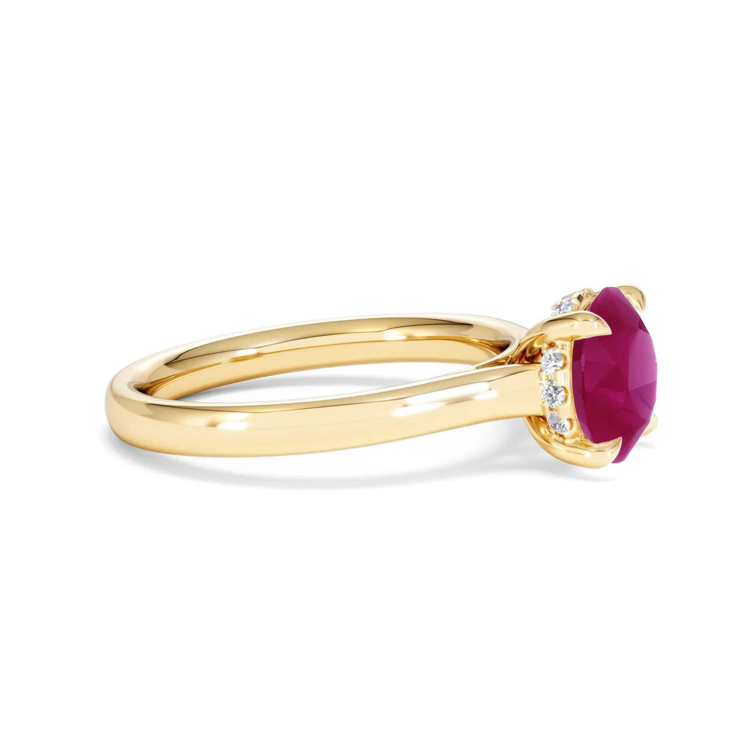 Amora 2.00ct Round Cut Lab Ruby Hidden Halo Engagement Ring in 18K Yellow Gold - Image 24