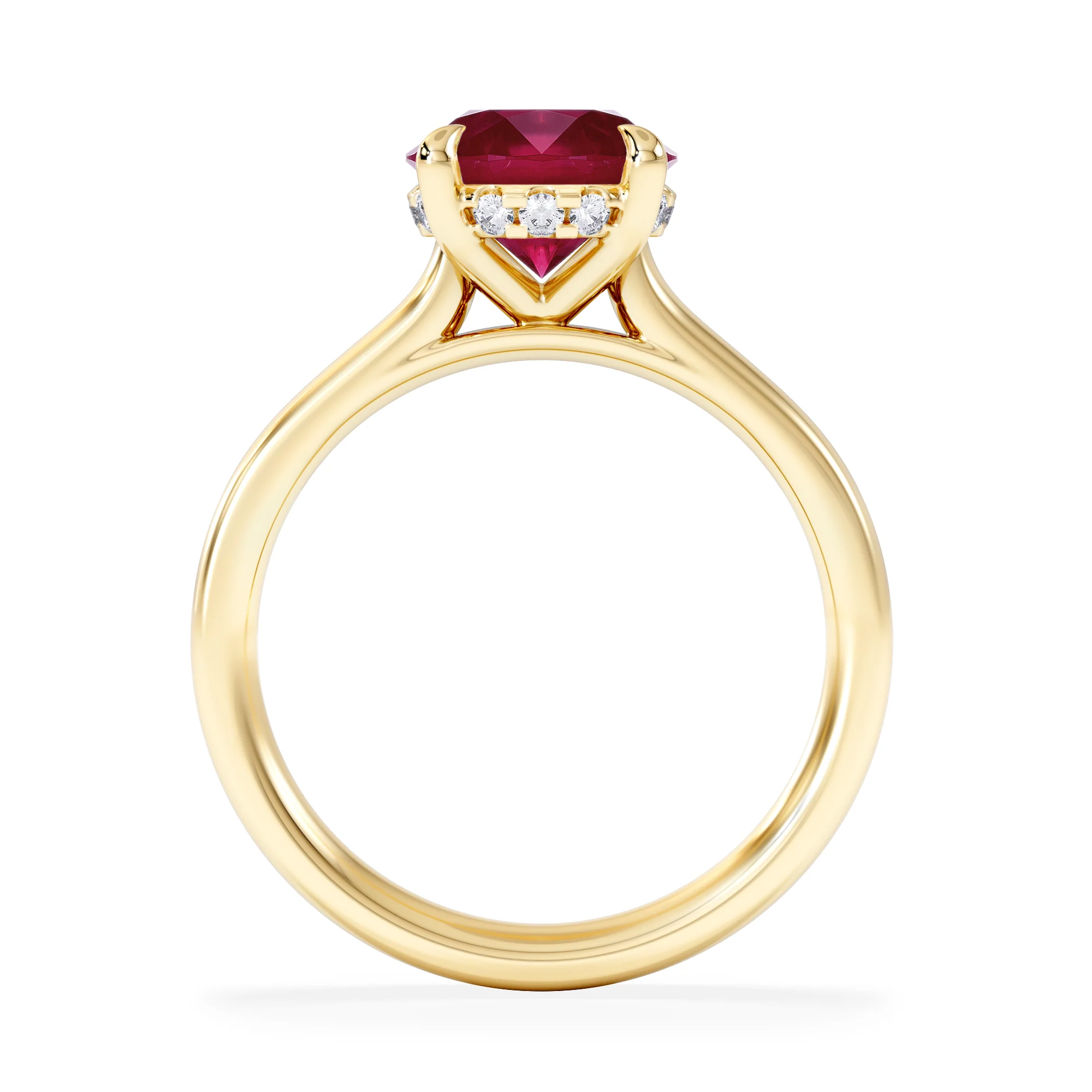 Amora 2.00ct Round Cut Lab Ruby Hidden Halo Engagement Ring in 18K Yellow Gold - Image 3