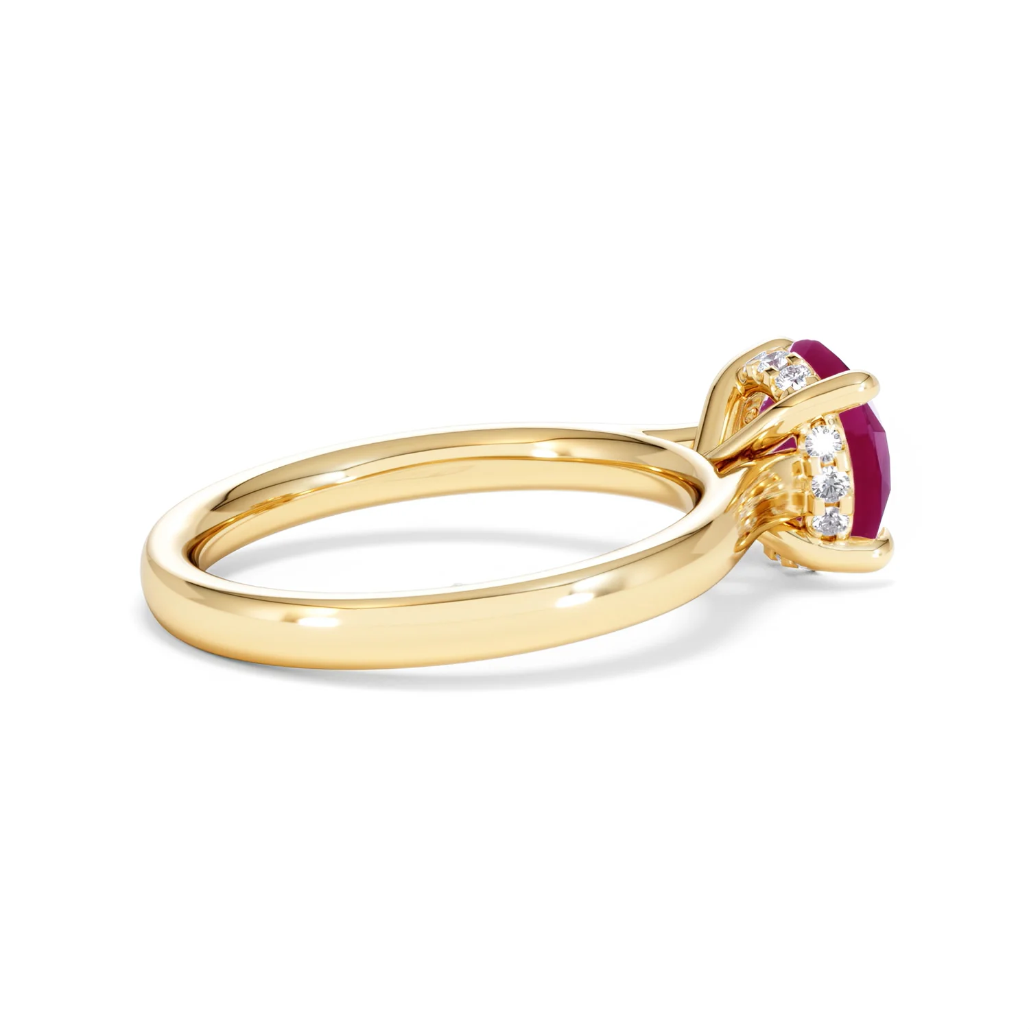 Amora 2.00ct Round Cut Lab Ruby Hidden Halo Engagement Ring in 18K Yellow Gold - Image 34
