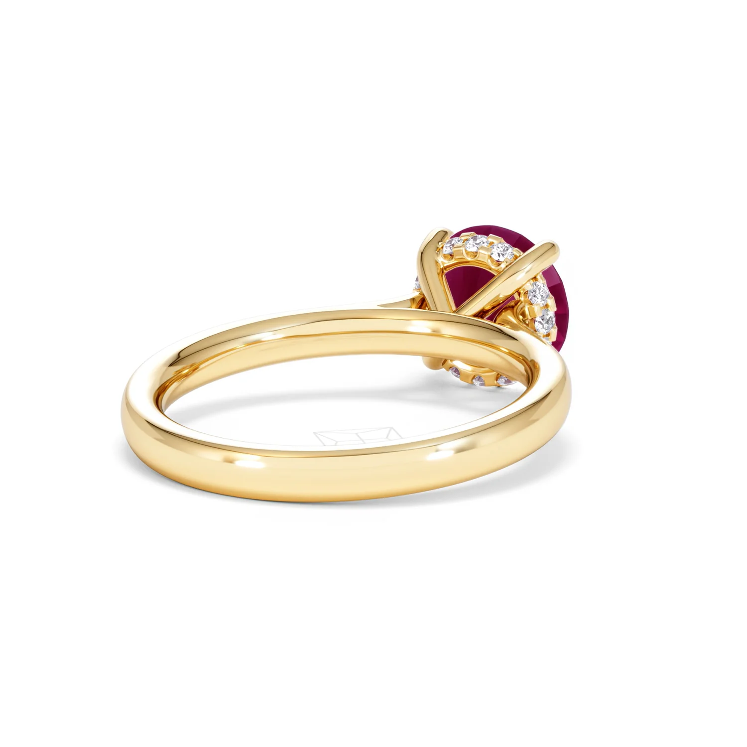 Amora 2.00ct Round Cut Lab Ruby Hidden Halo Engagement Ring in 18K Yellow Gold - Image 42