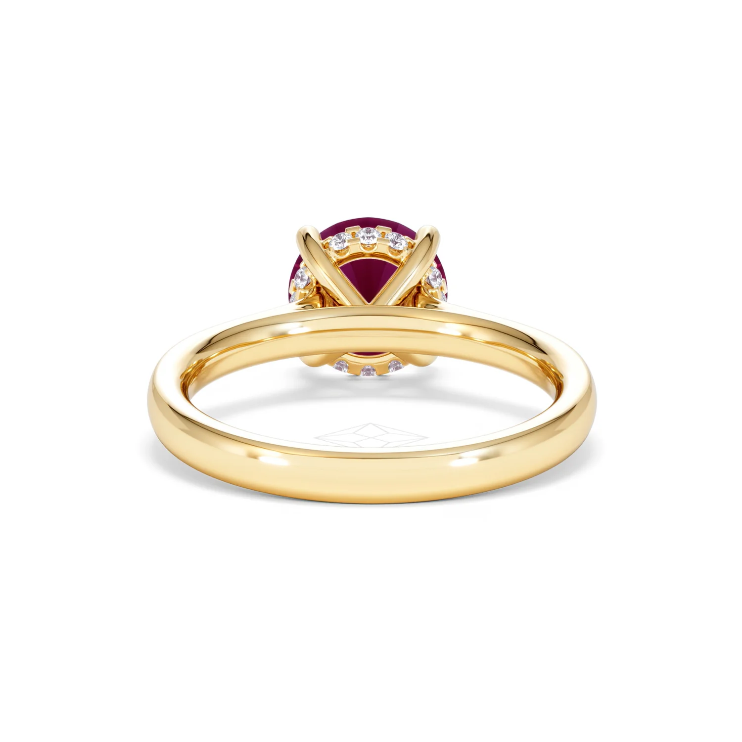 Amora 2.00ct Round Cut Lab Ruby Hidden Halo Engagement Ring in 18K Yellow Gold - Image 49