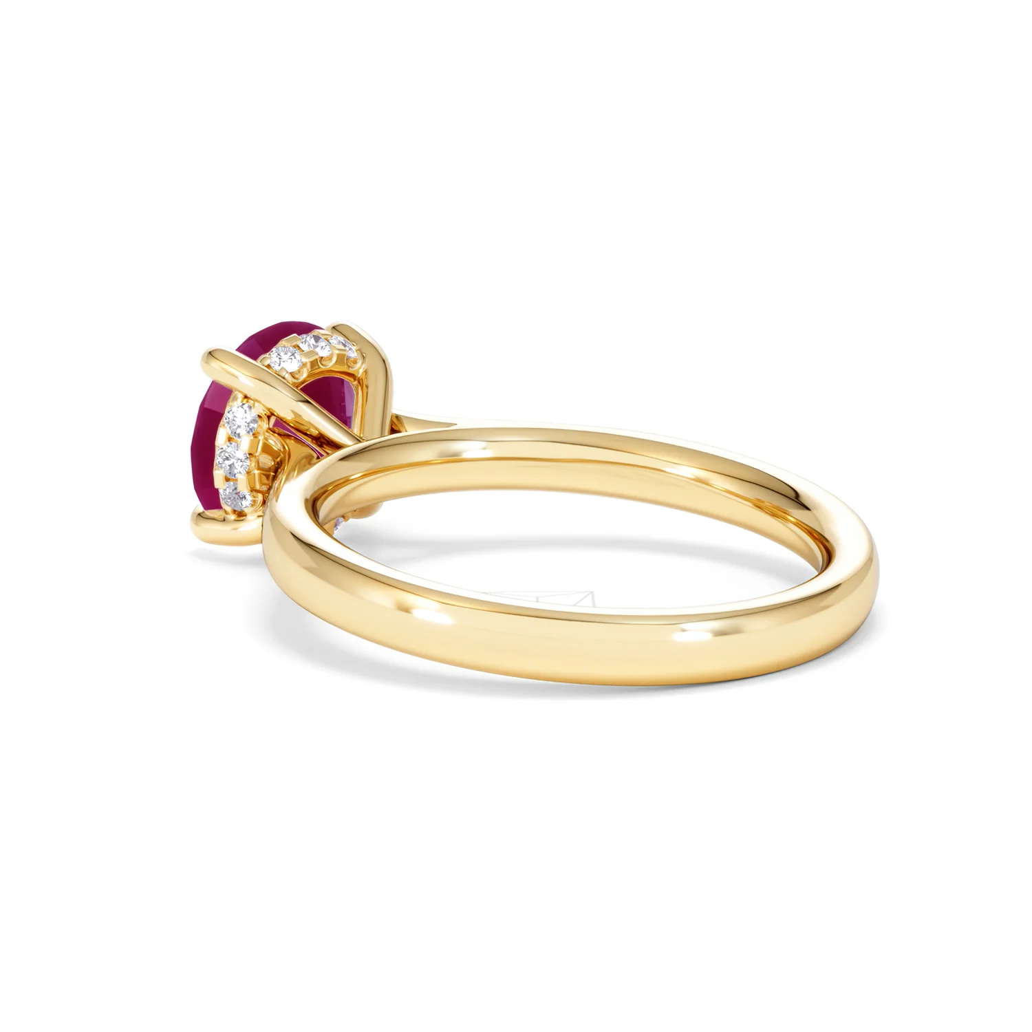Amora 2.00ct Round Cut Lab Ruby Hidden Halo Engagement Ring in 18K Yellow Gold - Image 59