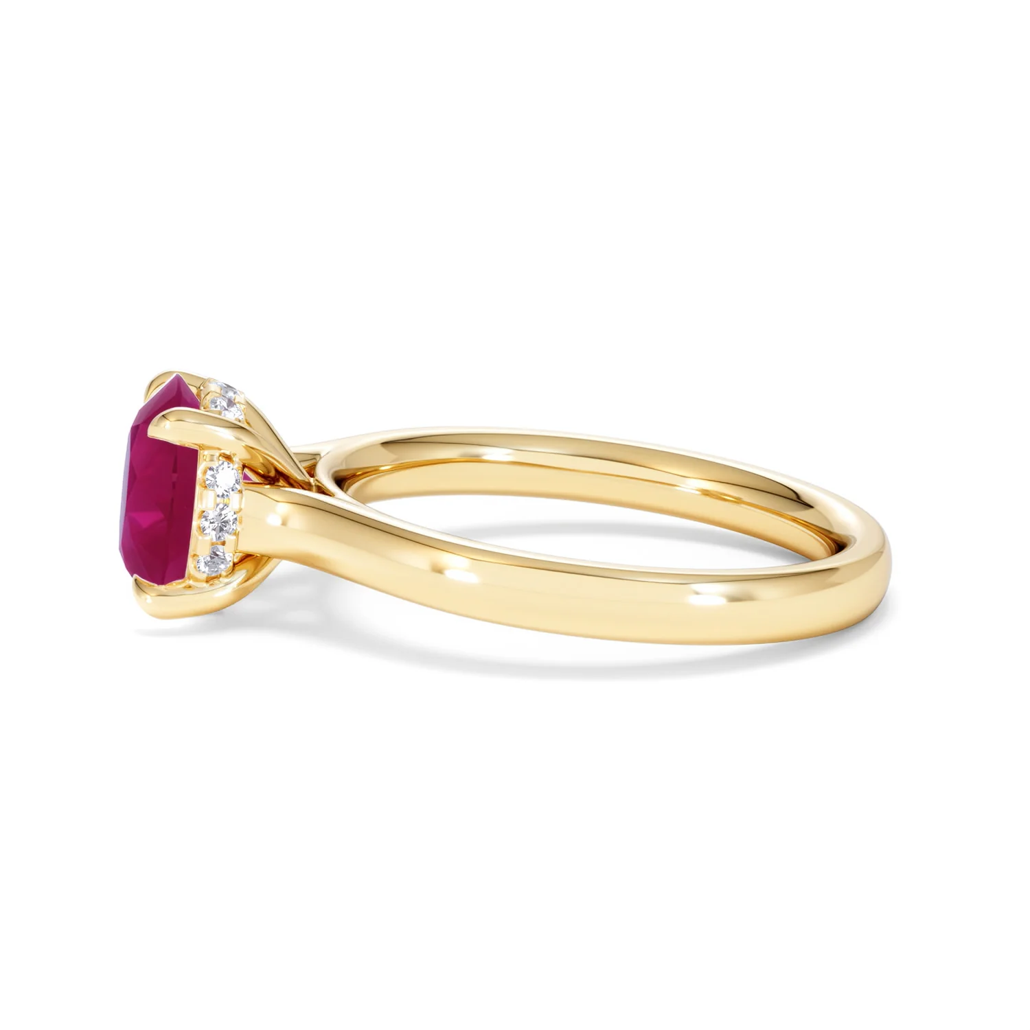 Amora 2.00ct Round Cut Lab Ruby Hidden Halo Engagement Ring in 18K Yellow Gold - Image 70