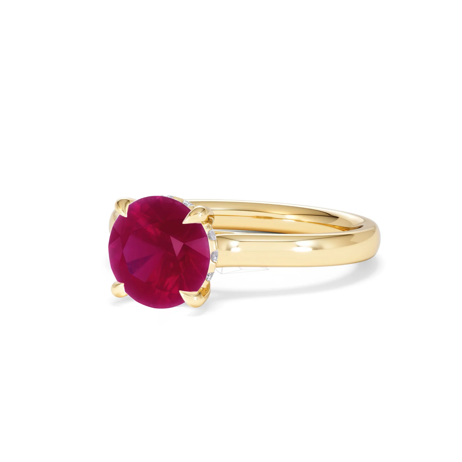 Amora 2.00ct Round Cut Lab Ruby Hidden Halo Engagement Ring in 18K Yellow Gold - Image 83