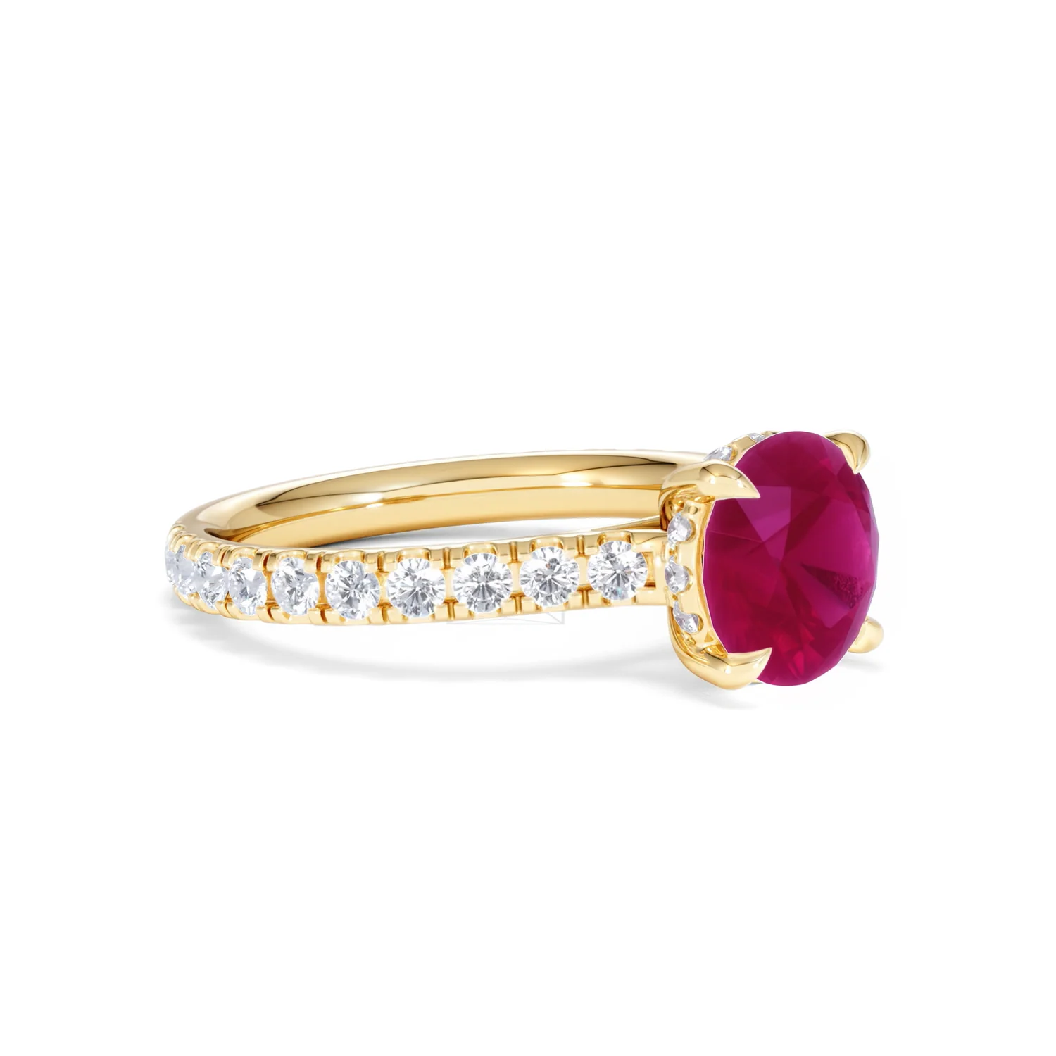 Amora 2.00ct Round Cut Lab Ruby Hidden Halo Engagement Ring with Side Stones in 18K Yellow Gold - Image 19