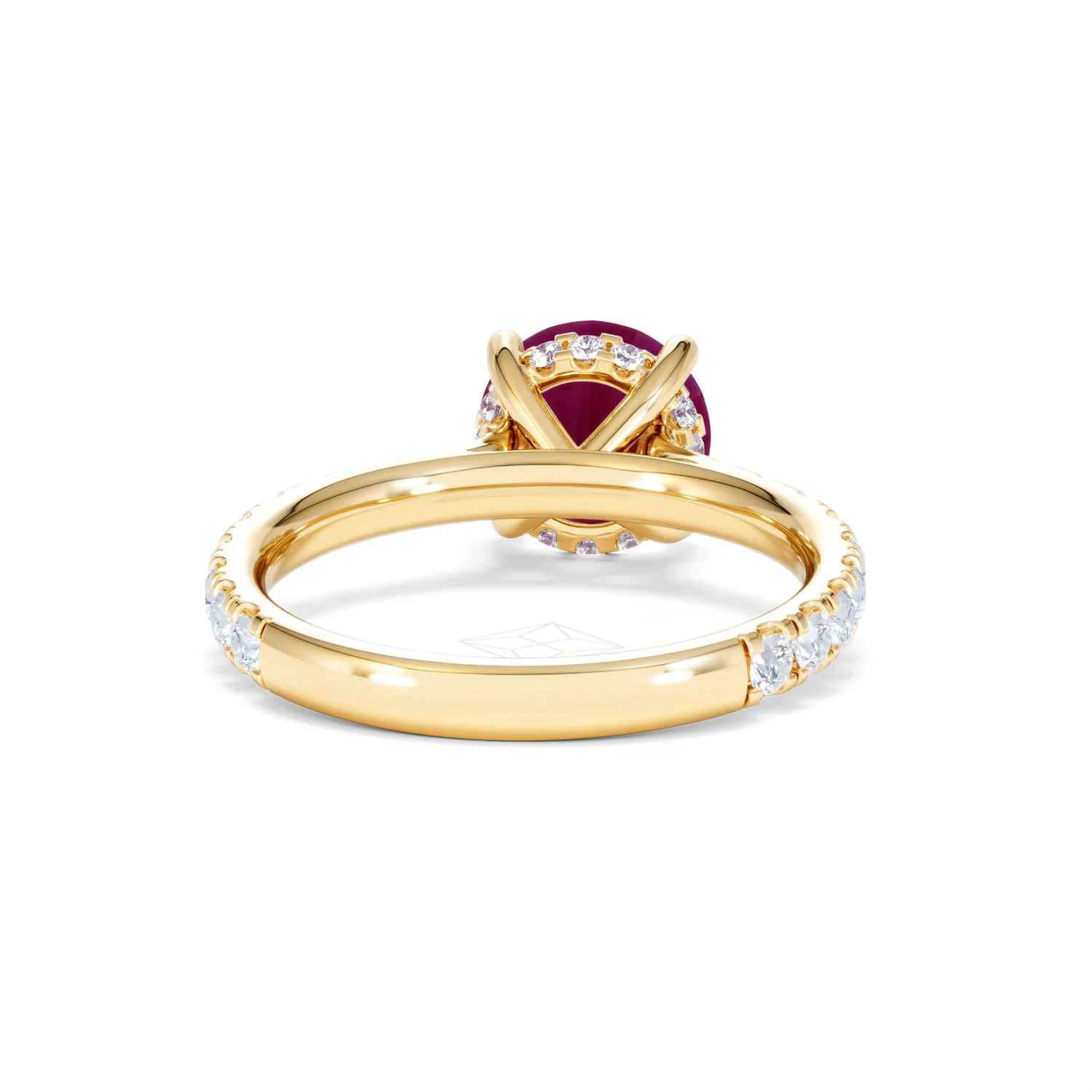 Amora 2.00ct Round Cut Lab Ruby Hidden Halo Engagement Ring with Side Stones in 18K Yellow Gold - Image 47