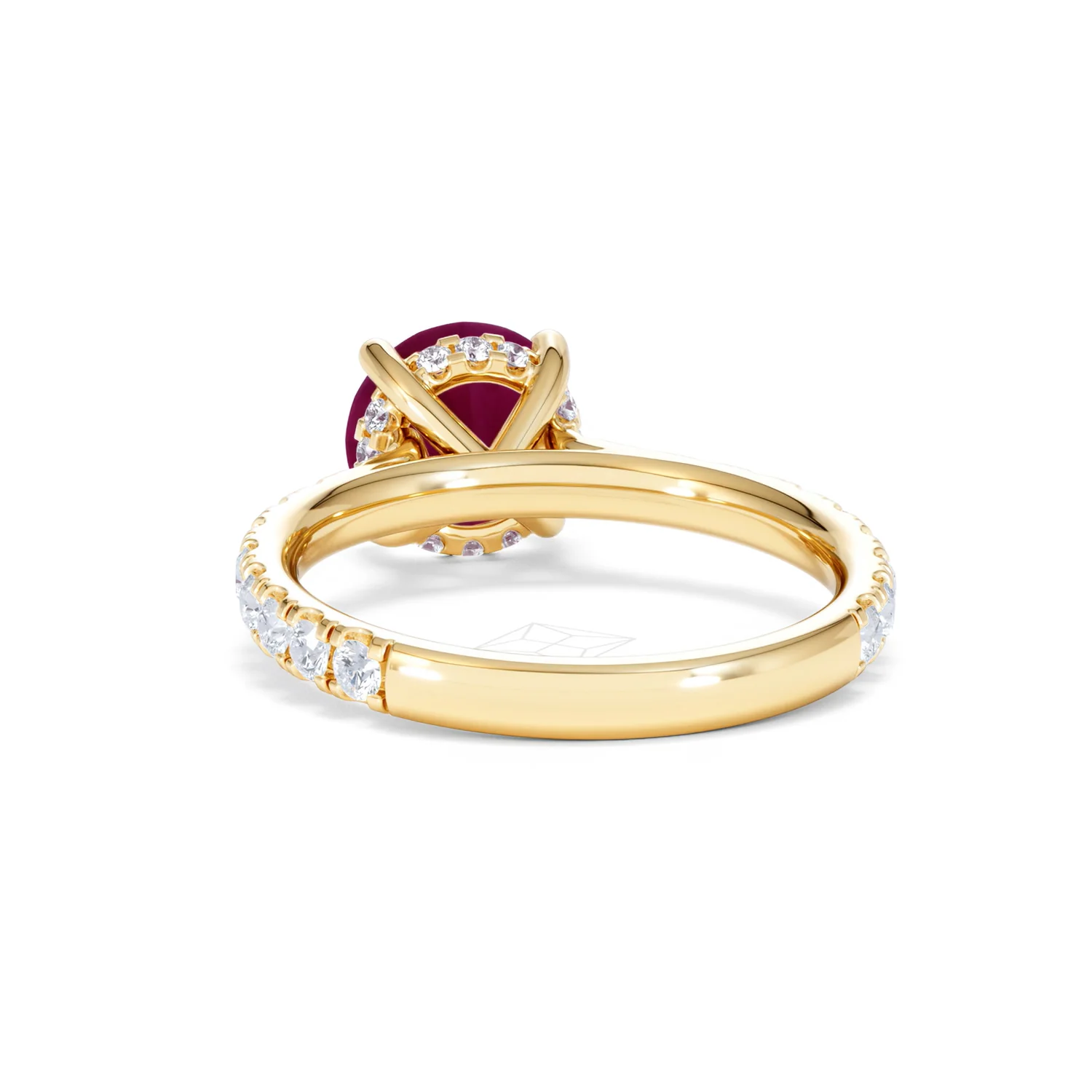Amora 2.00ct Round Cut Lab Ruby Hidden Halo Engagement Ring with Side Stones in 18K Yellow Gold - Image 52