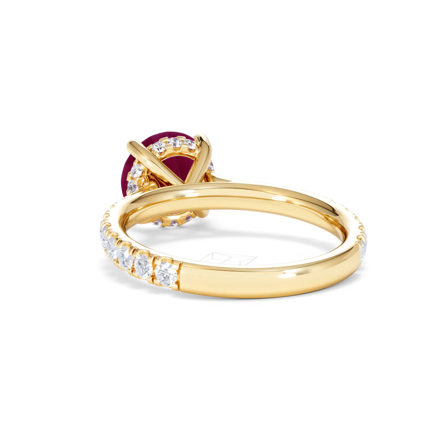 Amora 2.00ct Round Cut Lab Ruby Hidden Halo Engagement Ring with Side Stones in 18K Yellow Gold - Image 54