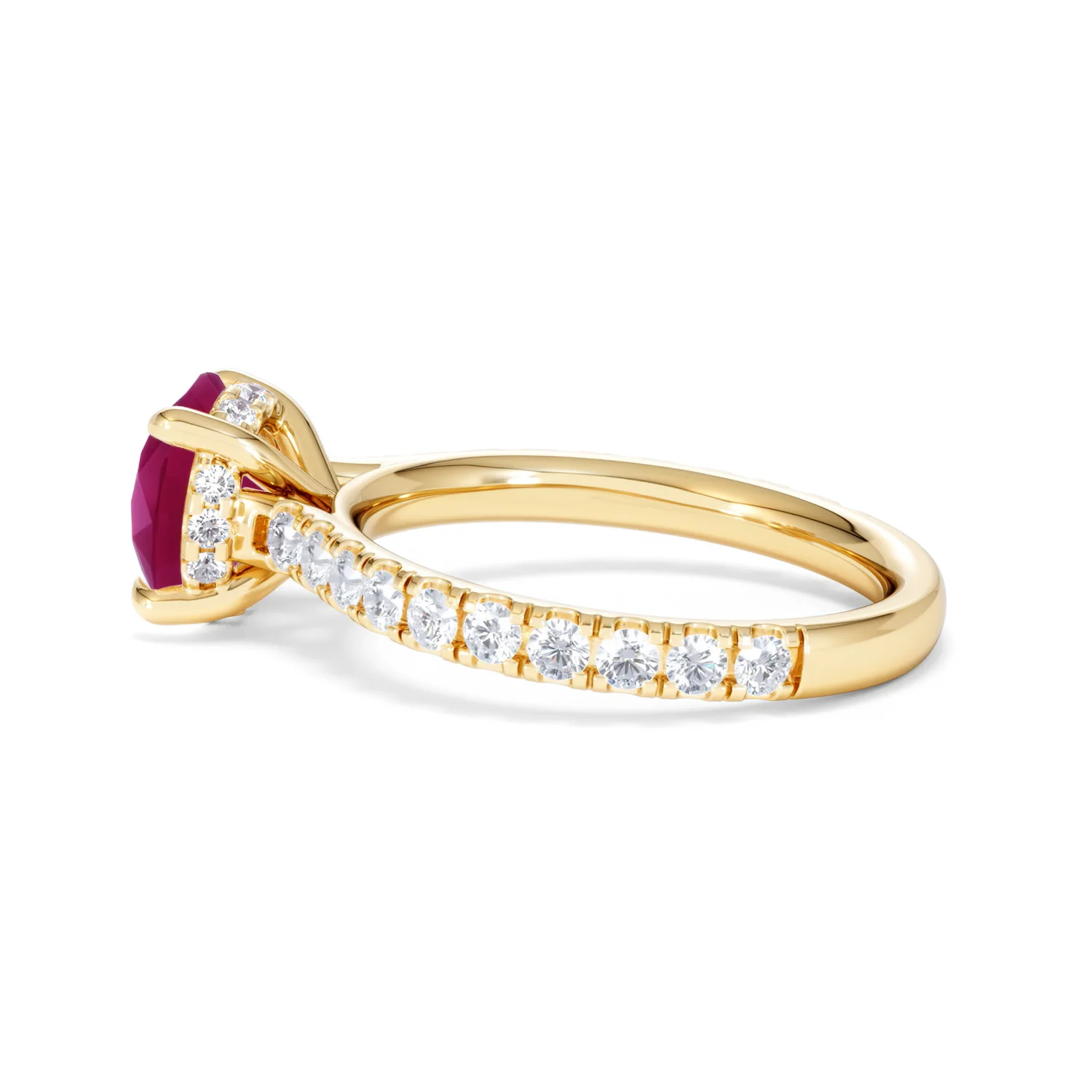 Amora 2.00ct Round Cut Lab Ruby Hidden Halo Engagement Ring with Side Stones in 18K Yellow Gold - Image 66