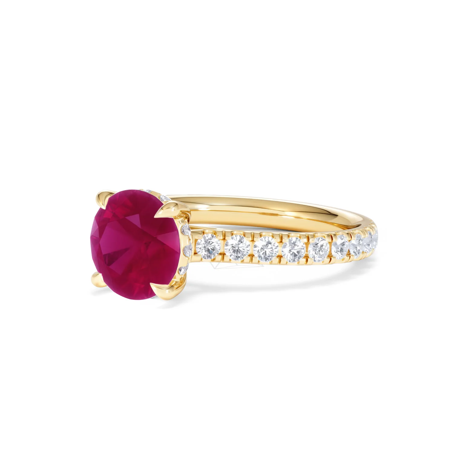 Amora 2.00ct Round Cut Lab Ruby Hidden Halo Engagement Ring with Side Stones in 18K Yellow Gold - Image 81